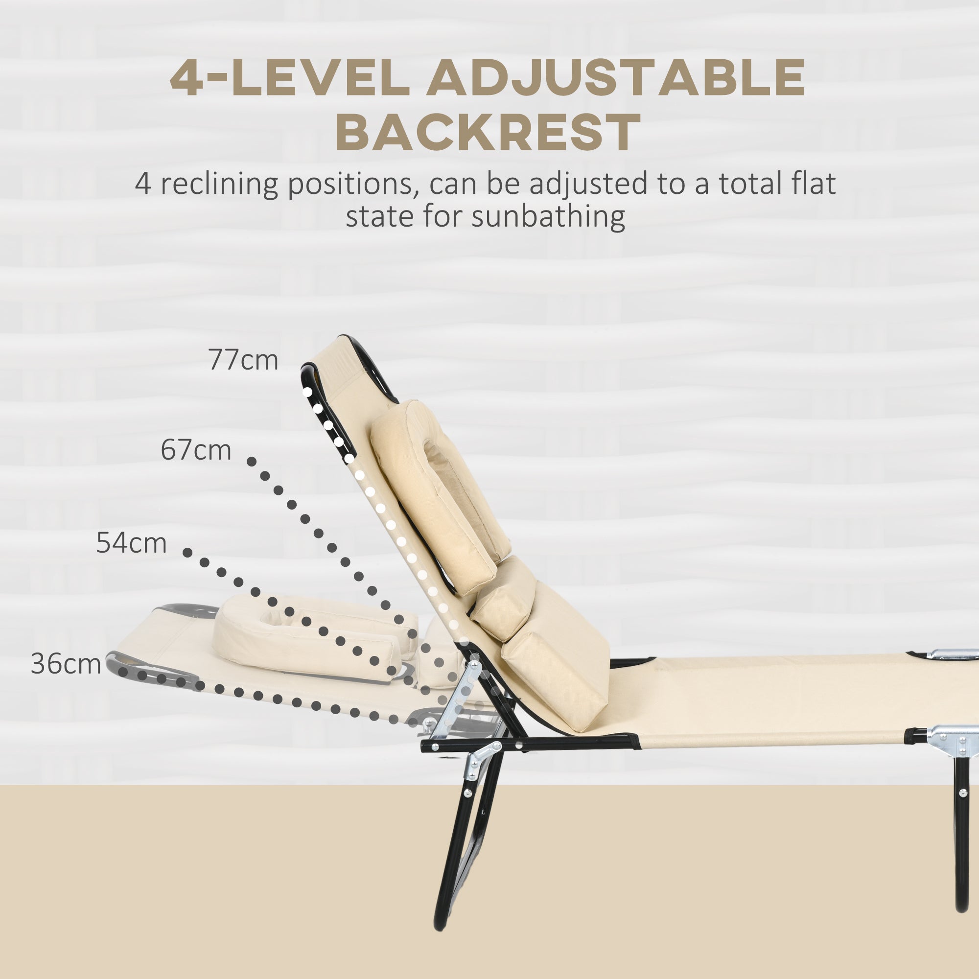 Outsunny Folding Sun Loungers Set of 2 with Face Hole, 4-Position Adjustable Backrest Garden Recliner Chairs Sunbeds, Outdoor Lounge Chairs with 600 D Oxford Cloth Seat, Pillow for Beach, Sand
