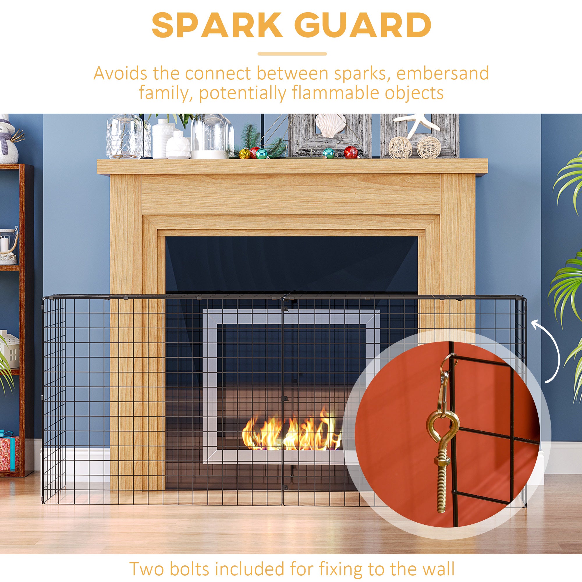 HOMCOM Extendable Fire Guard Screen, Freestanding Fire Screen Spark Guard, Folding Fireplace Cover, Wire Mesh, 81.5-160cm, Black - North Peak Garden Furniture