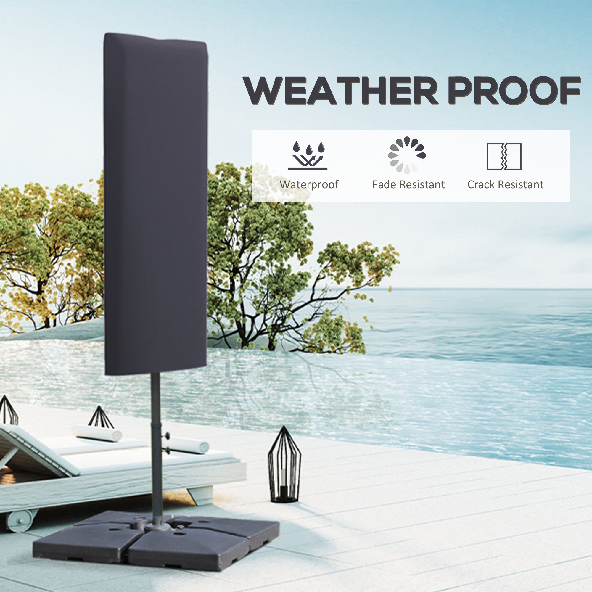 Outsunny Outdoor Cantilever Umbrella Cover Parasol with Rod, Zipper, Dark Grey - North Peak Garden Furniture