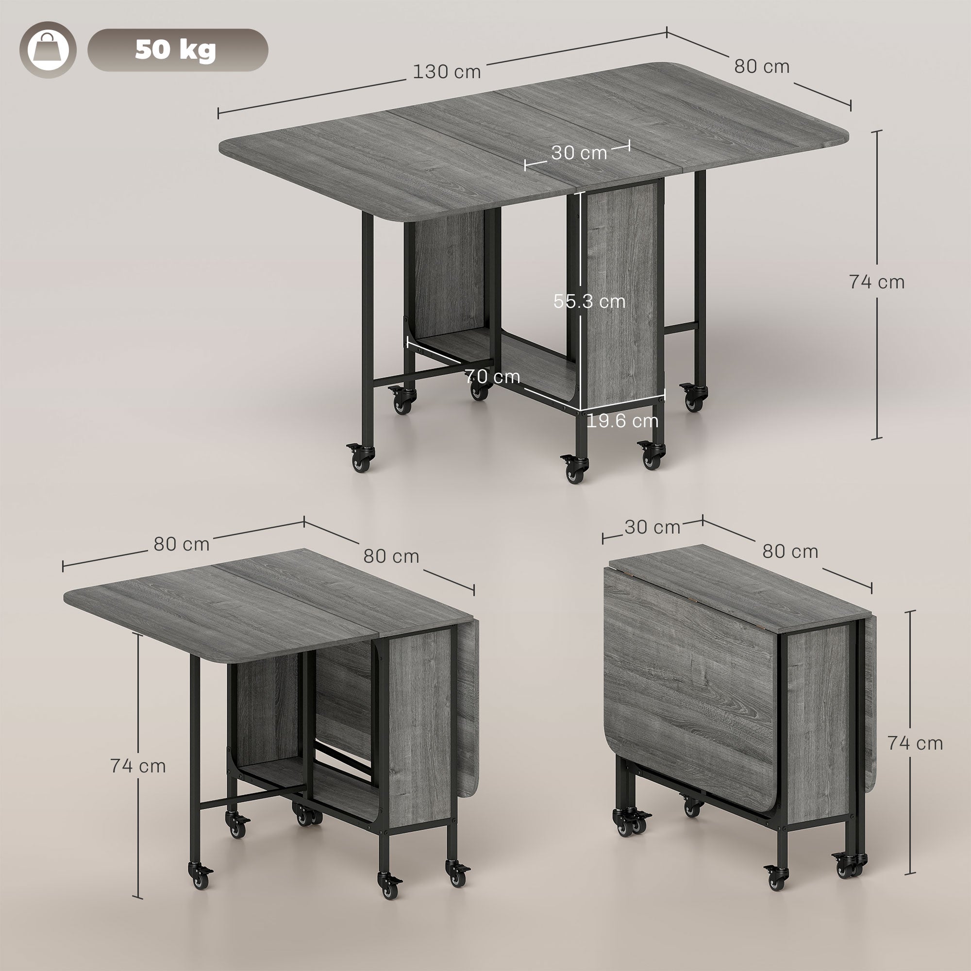 HOMCOM Six-Person Drop Leaf Dining Table - Grey/Black
