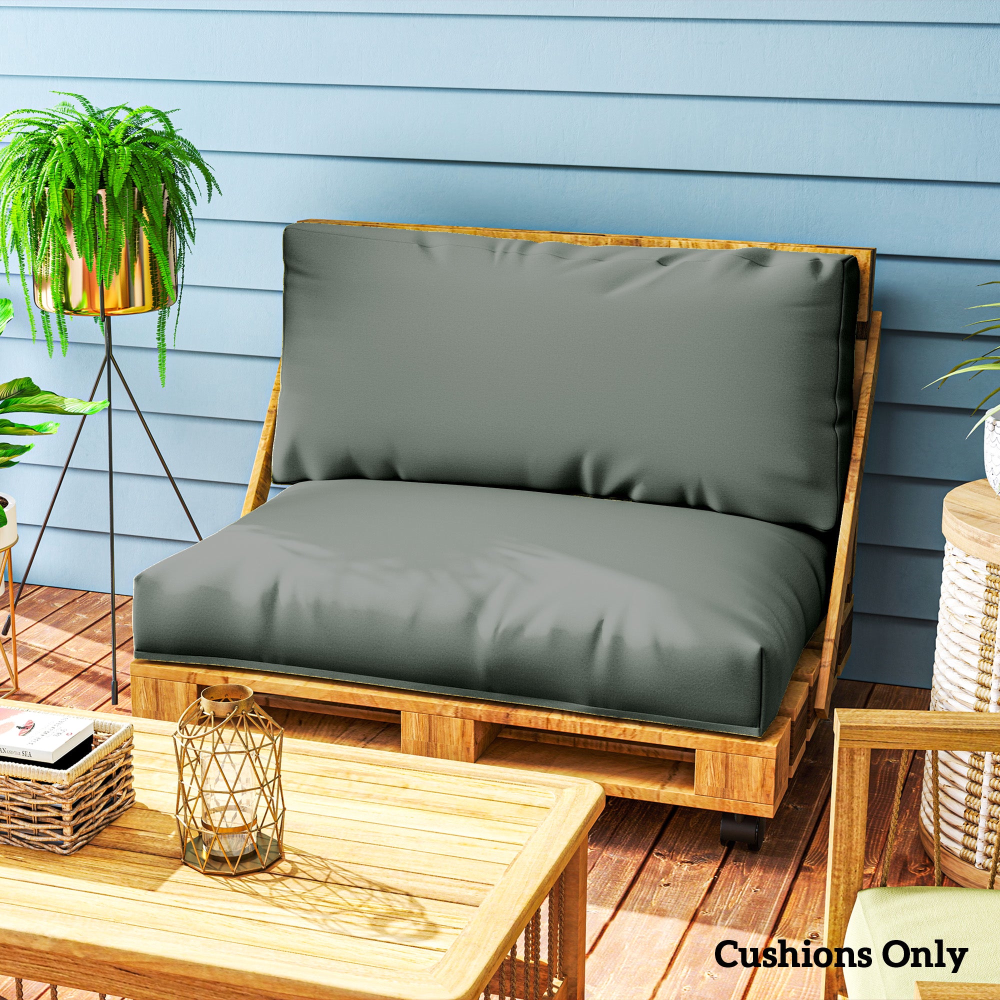 Outsunny 2 Seater Pallet Furniture Cushions Pallet Cushions, UPF20+ 220gsm Fabric, 20 cm Thick Outdoor Seat Pads, Charcoal Grey - North Peak Garden Furniture