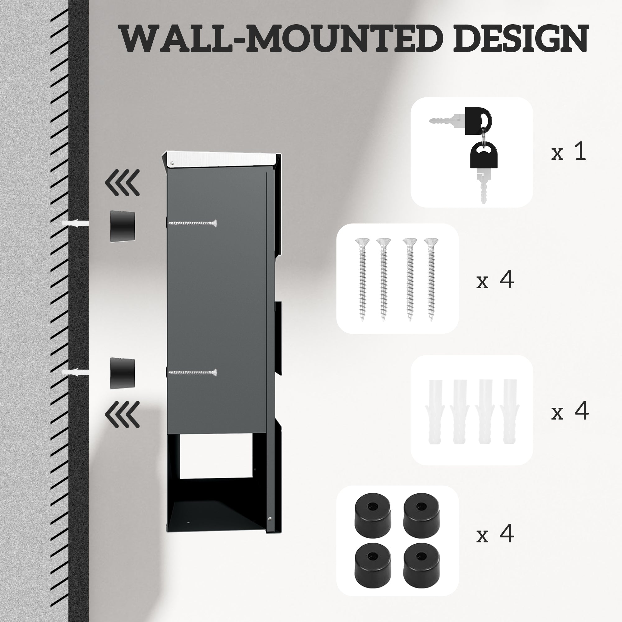 HOMCOM Locking Galvanised Steel Letterbox - Charcoal Grey/Black - North Peak Garden Furniture