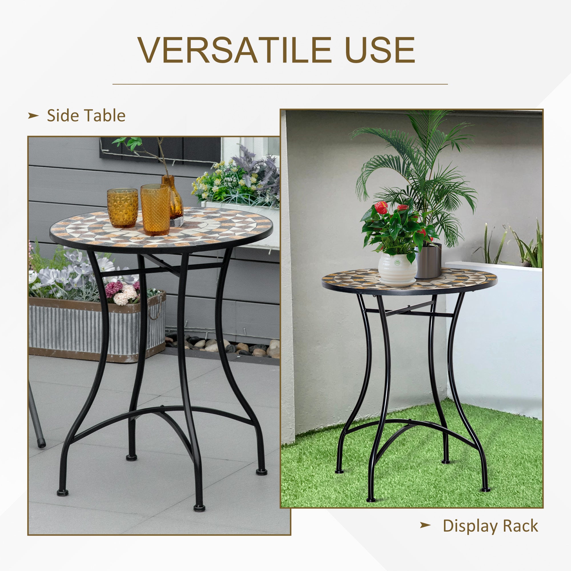 Outsunny Φ60cm Mosaic Outdoor Patio Table - Grey - North Peak Garden Furniture