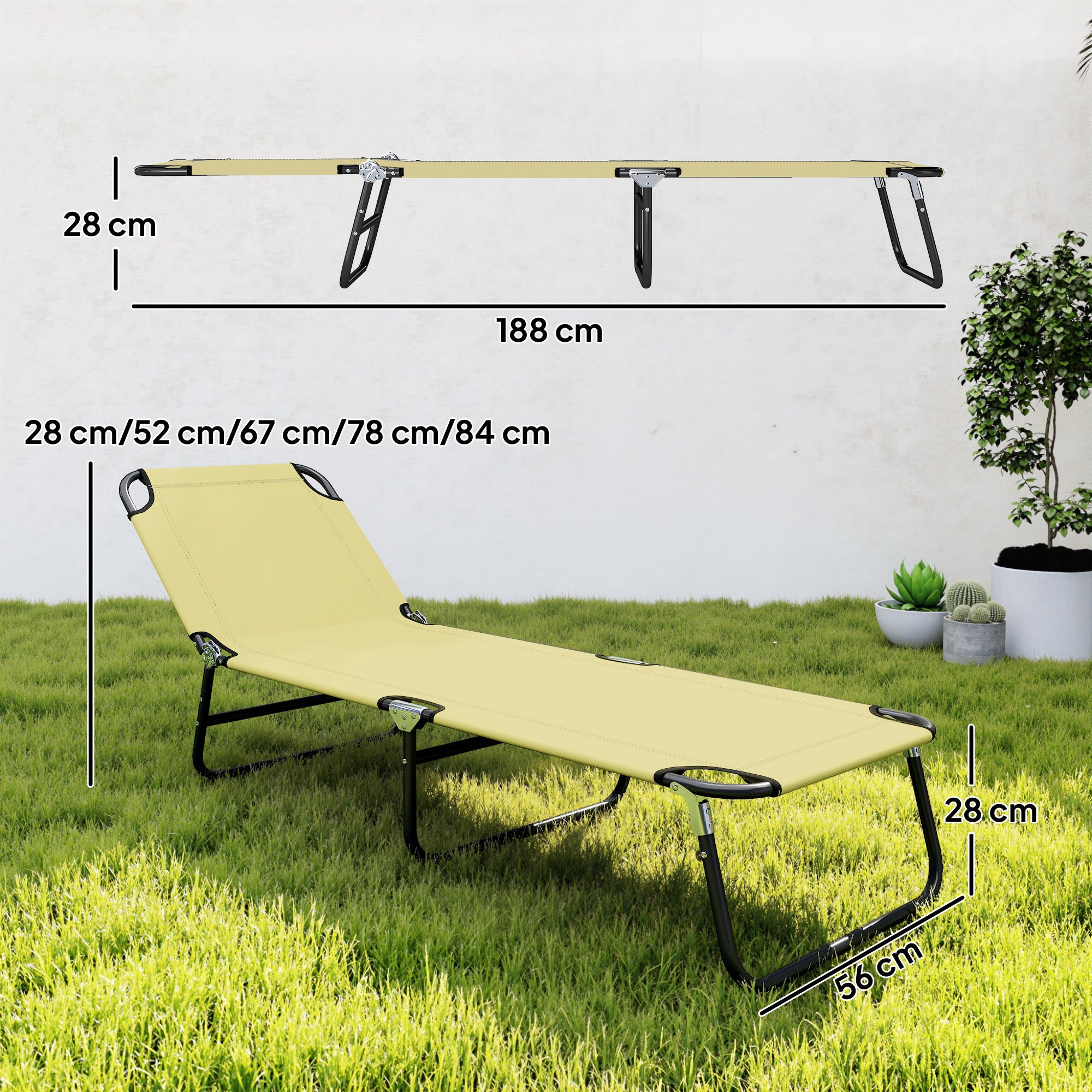 Outsunny Foldable Sun Lounger with 5-Position Adjustable Backrest, Outdoor Portable Recliner Chaise Lounge Chair with Breathable Mesh Fabric, Beige