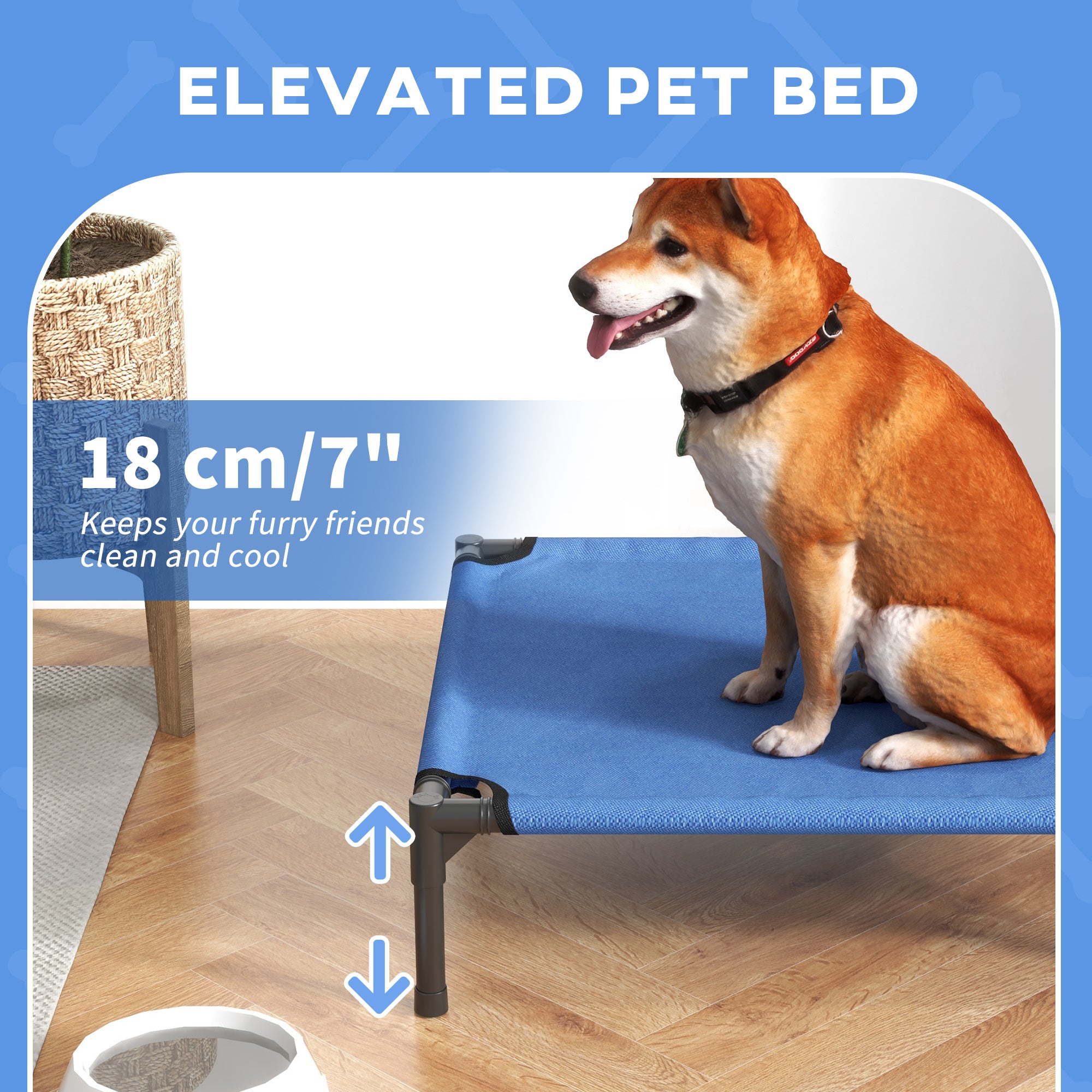 PawHut Raised Dog Bed Cat Elevated Lifted Portable Camping w/ Metal Frame Blue (Medium) - North Peak Garden Furniture