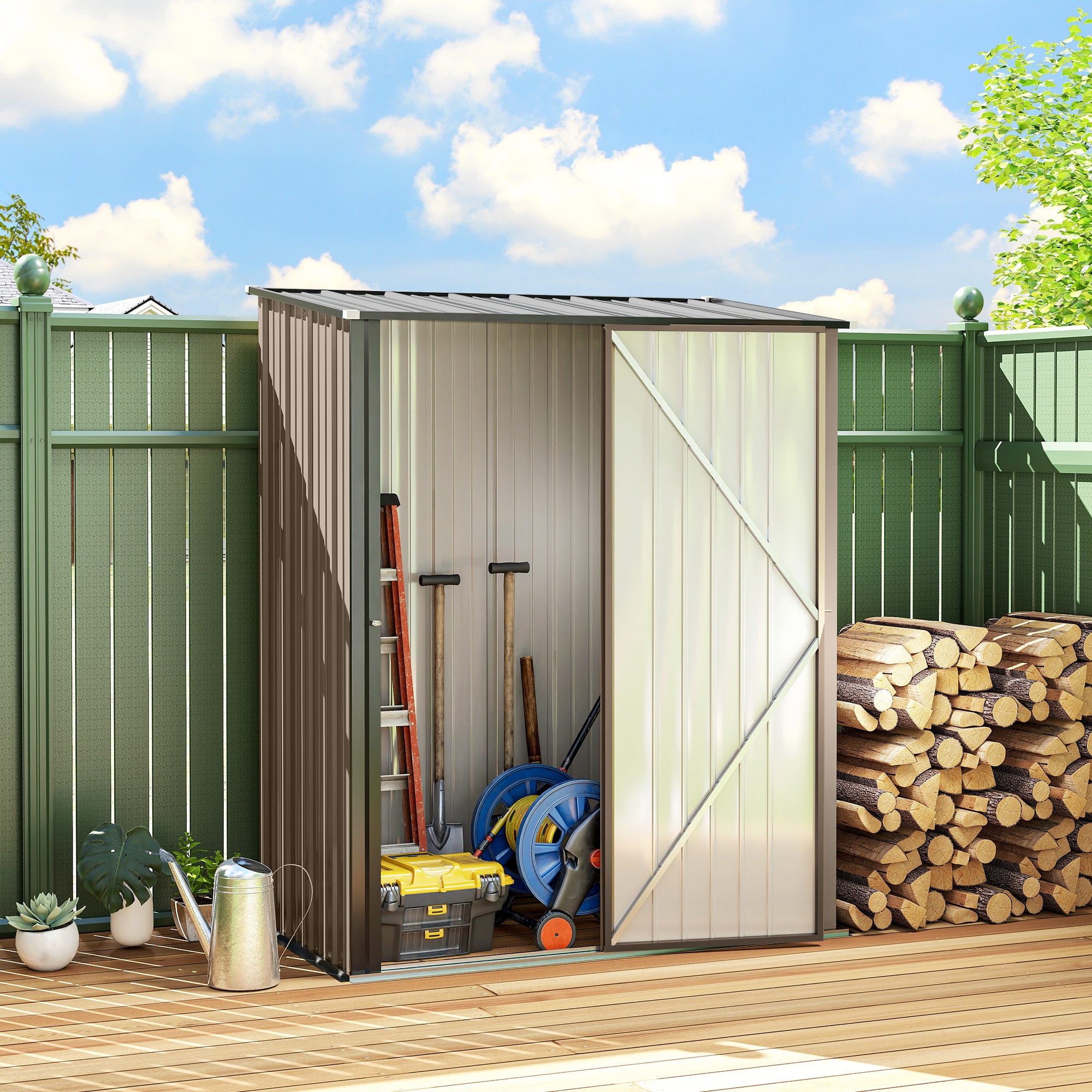 Outsunny Outdoor Storage Shed, Garden Metal Storage Shed w/ Single Door for Garden, Patio, 5.3ft x 3.1ft, Brown