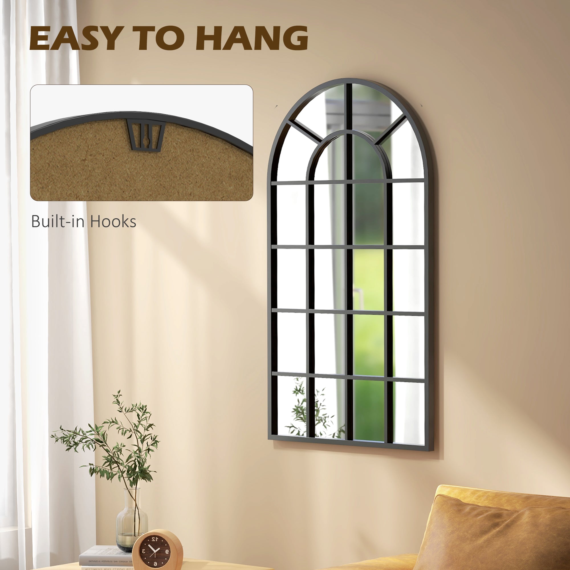 HOMCOM 110 x 62 cm Arched Decorative Wall Mirror for Bedroom Living Room, Modern Window Bathroom Mirror for Home Decor - North Peak Garden Furniture