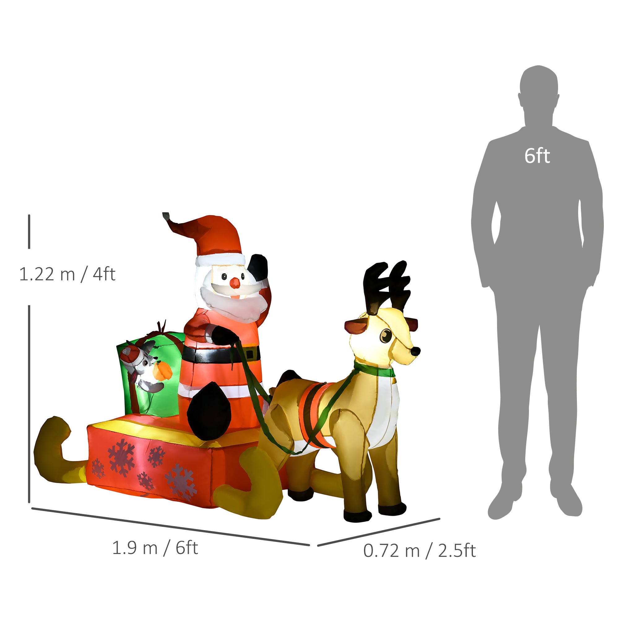 HOMCOM 4ft Christmas Inflatable Santa Claus Sledge Sleigh Reindeer Blow Up Decoration Xmas Décor for Garden - North Peak Garden Furniture