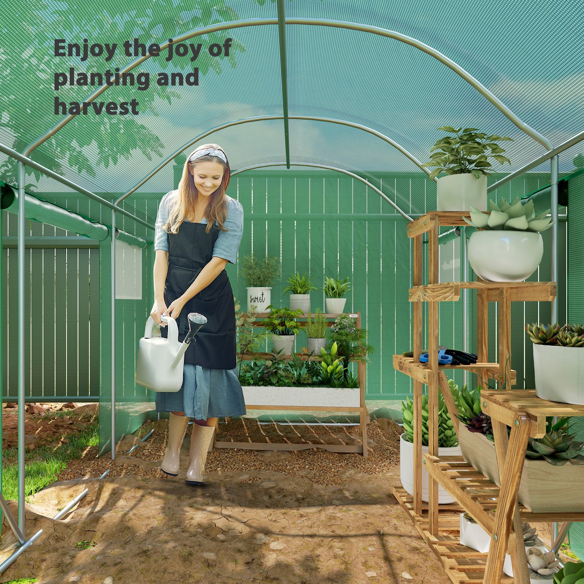 Outsunny 9.8 x 6.6ft Walk-In Polytunnel Greenhouse - Green - North Peak Garden Furniture