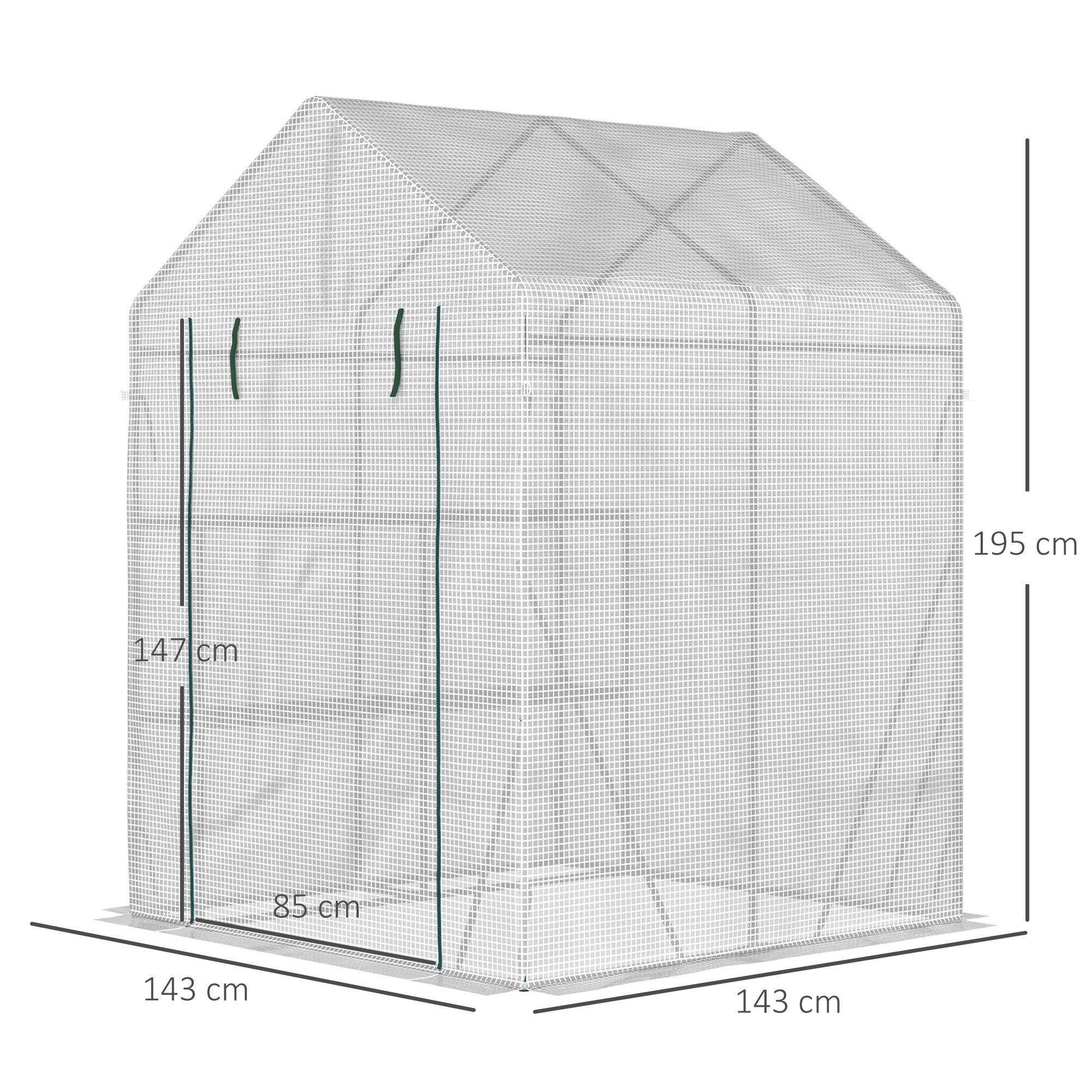 Outsunny Greenhouse for Outdoor, Portable Gardening Plant Grow House with 2 Tier Shelf, Roll-Up Zippered Door, PE Cover, 143 x 143 x 195cm, Green - North Peak Garden Furniture
