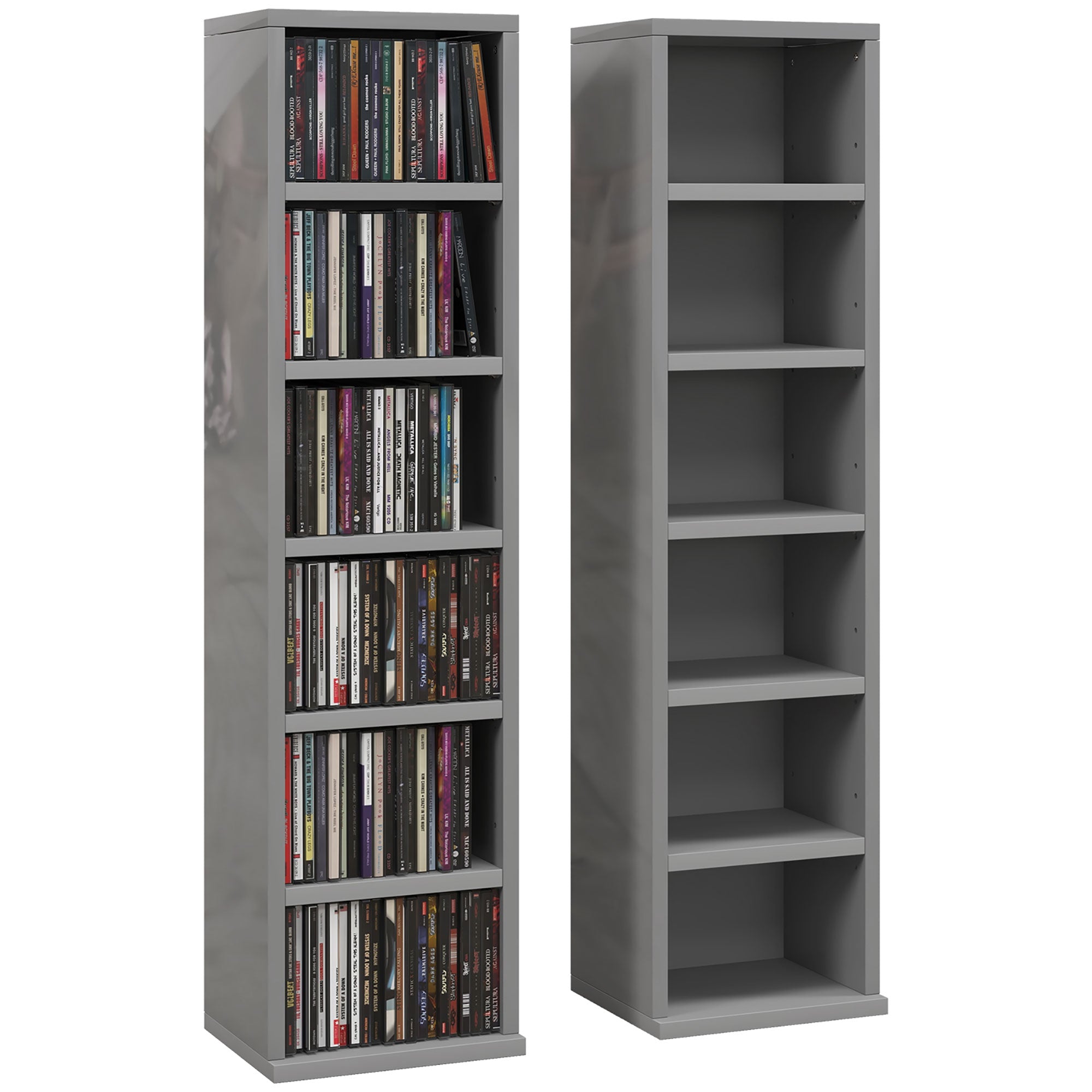 HOMCOM Set of Two 102 CD Storage Units - High Gloss Grey - North Peak Garden Furniture