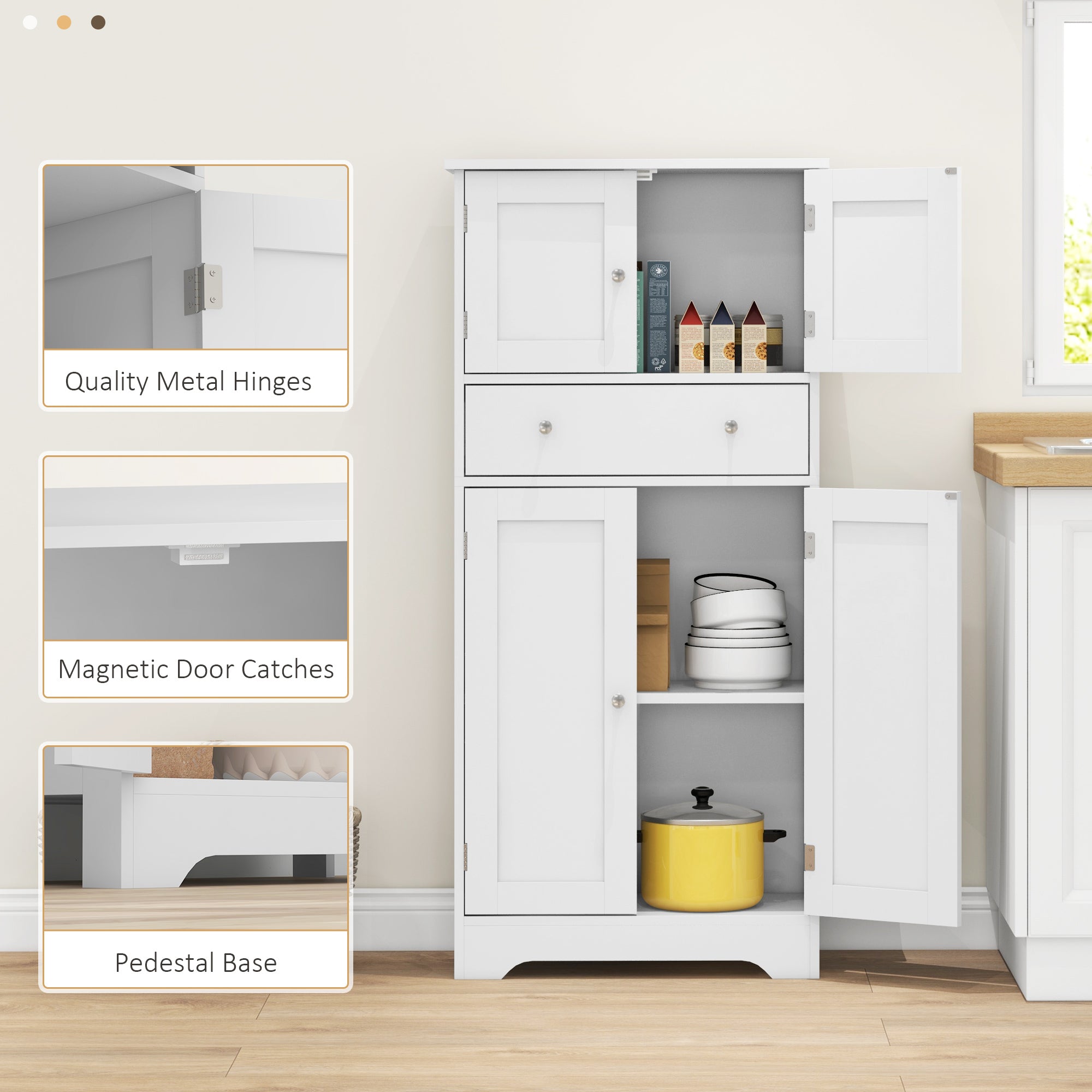 HOMCOM Multi-Storage Freestanding Kitchen Cabinet - White - North Peak Garden Furniture