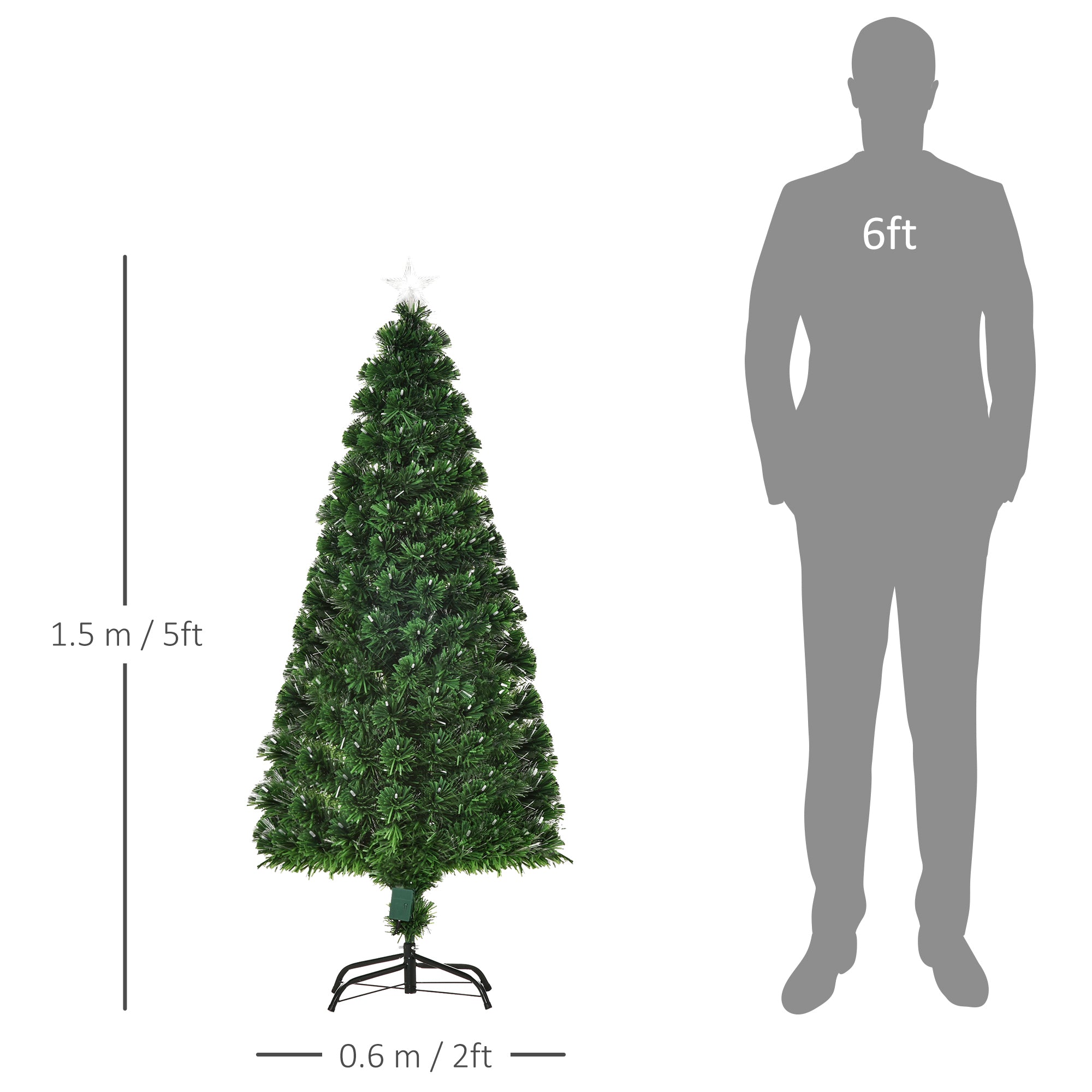 HOMCOM 5FT Pre-Lit Artificial Christmas Tree w/ Lights Star Topper Metal Base Home Seasonal Decoration - North Peak Garden Furniture