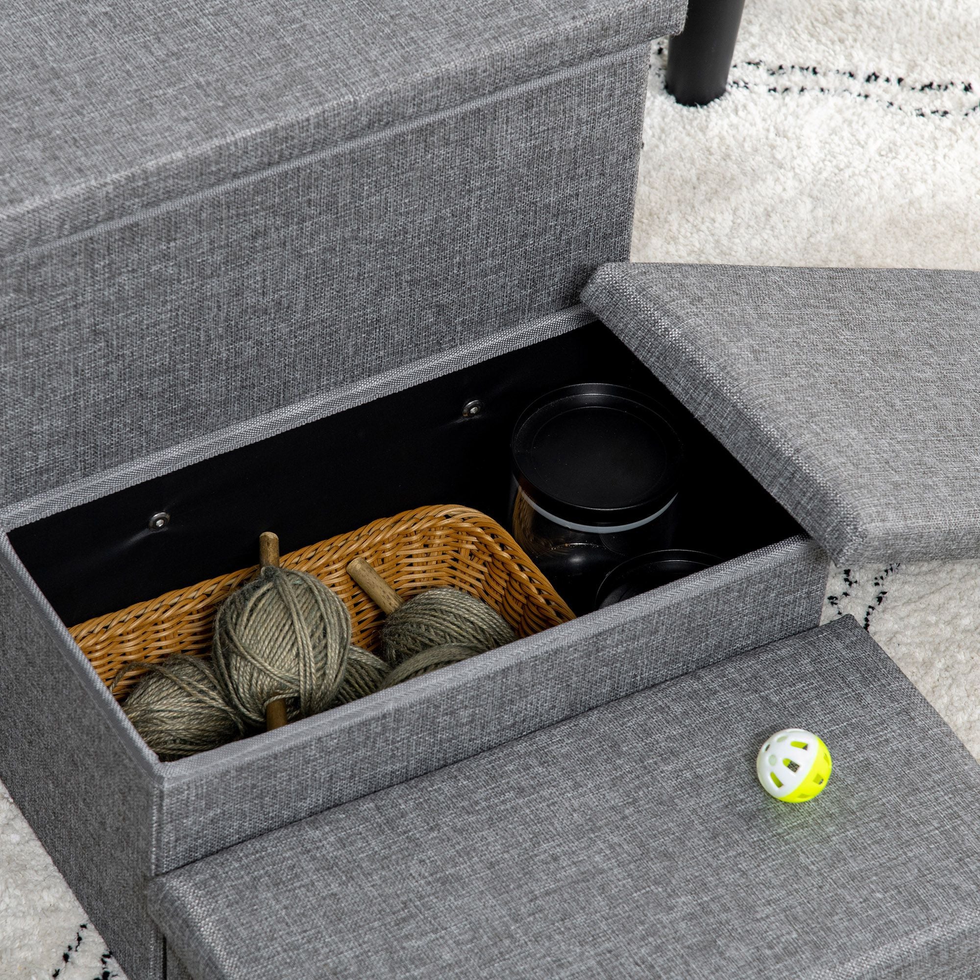PawHut 3 Steps Pet Stairs, with Storage Boxes, for Bed, Couches - Grey - North Peak Garden Furniture