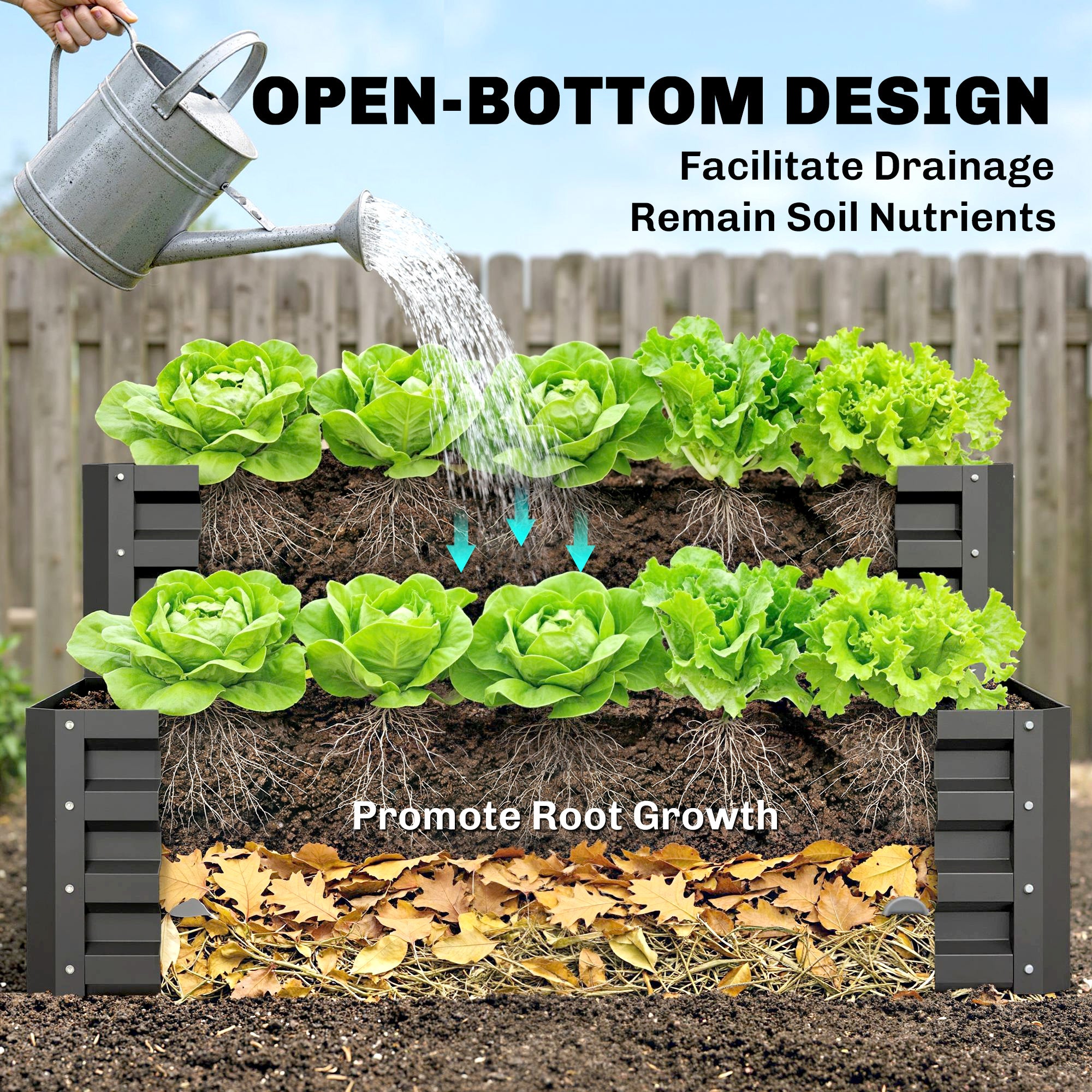 Outsunny 2 Tier Raised Garden Bed, Galvanised Planter Box with Open Bottom for Vegetables Flowers Herbs, 120x101x58cm, Dark Grey