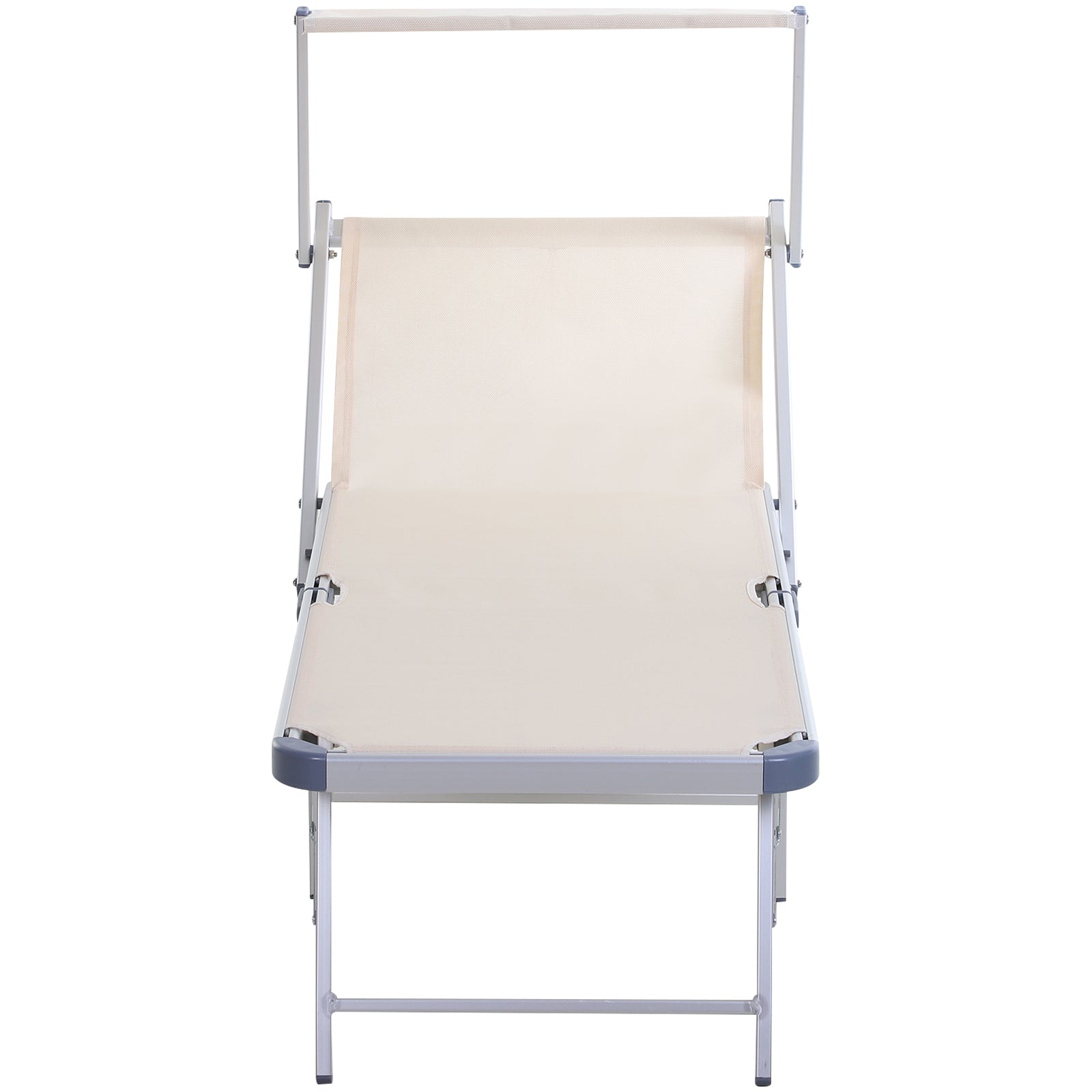 Outsunny Canopied Sun Lounger: Texteline Recliner with Adjustable Backrest, Aluminium Frame, Beige