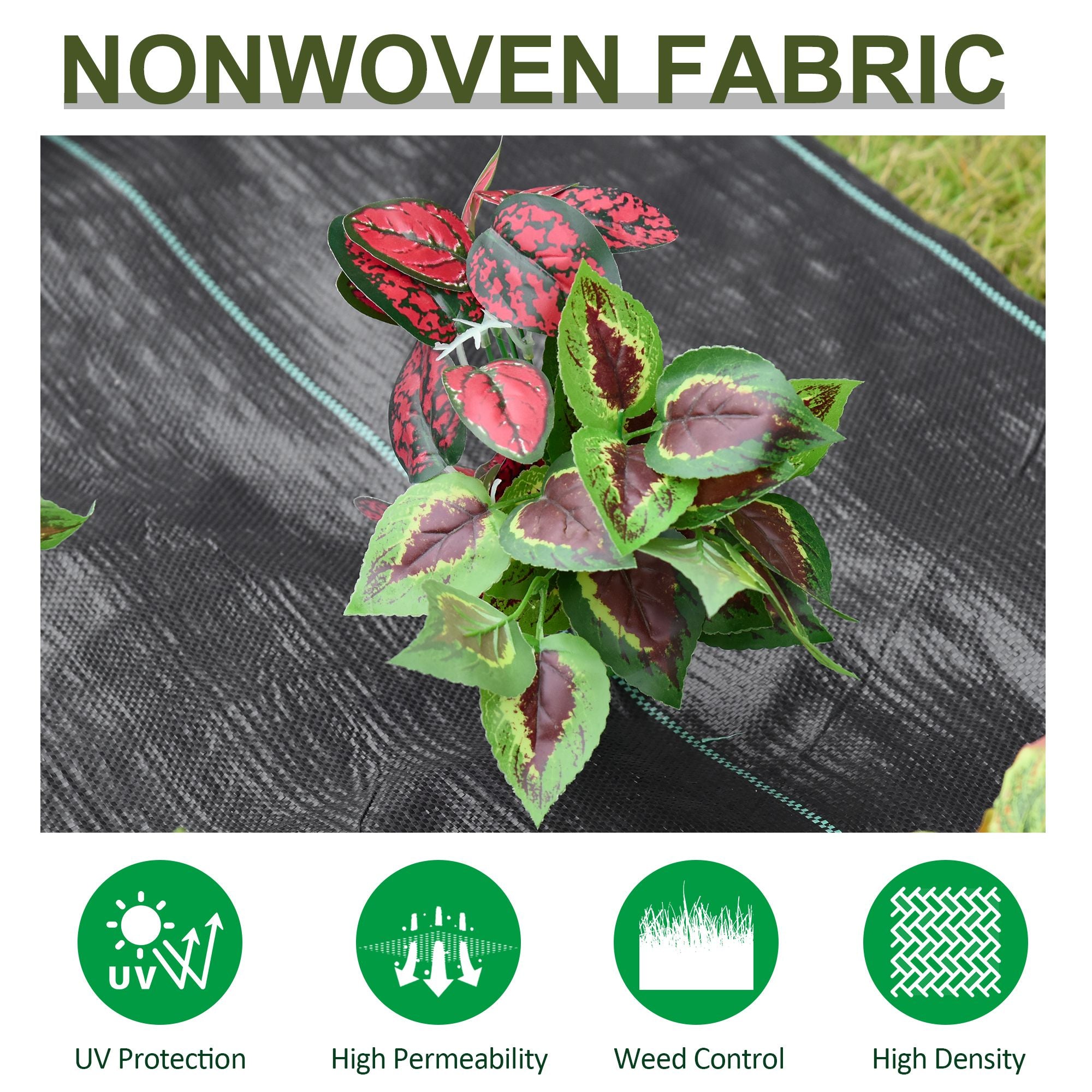 Outsunny 2x50m Gardener Premium Weed Barrier Landscape Fabric Durable & Heavy-Duty Weed Block Gardening Mat, Easy Setup & Superior Weed Control Convenient Design - North Peak Garden Furniture