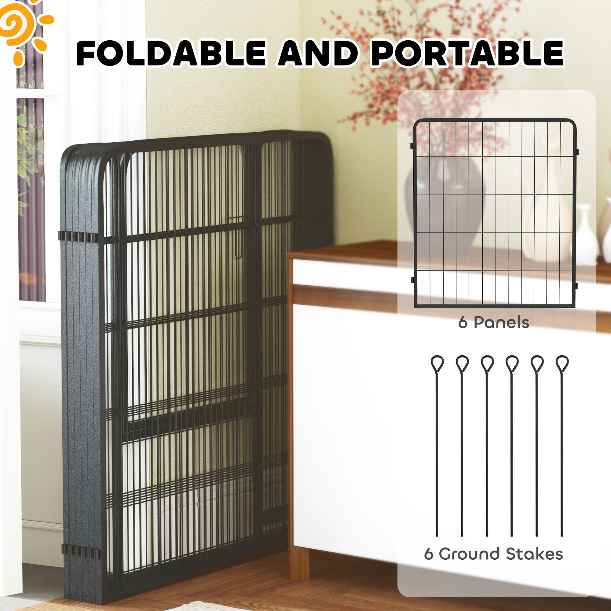 PawHut 6 Panels Heavy Duty Dog Playpen with Secure Door, for Indoor Outdoor, for Garden, Camping, 80cm High - North Peak Garden Furniture