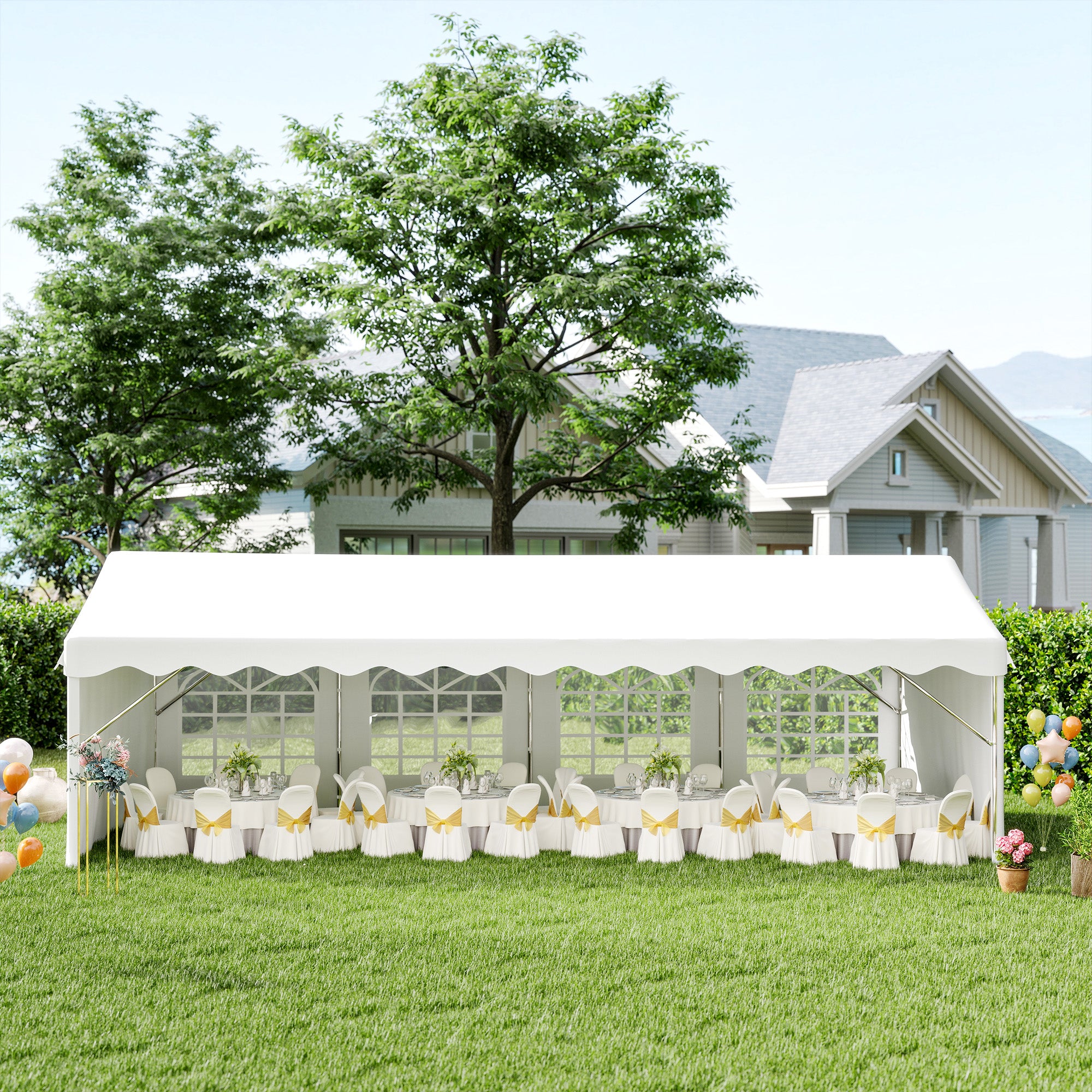 Outsunny 8m x 4m Garden Gazebo Marquee Party Tent Wedding Portable Garage Carport Event shelter Car Canopy Outdoor Heavy Duty Steel Frame Waterproof Rot Resistant