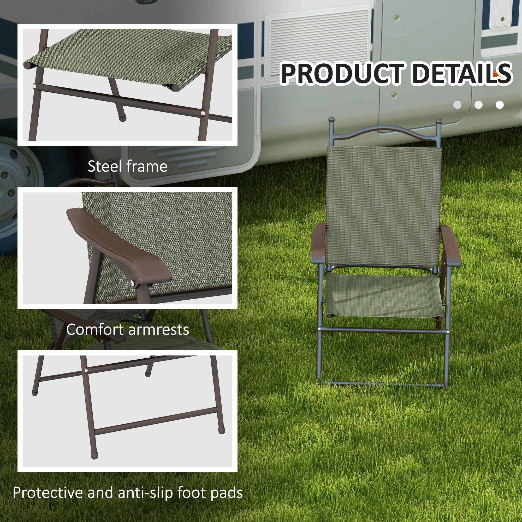 Outsunny Folding Chairs Set: Armrest, Mesh Fabric Seat for Patio, Camping & Sports, Dark Brown | Aosom UK