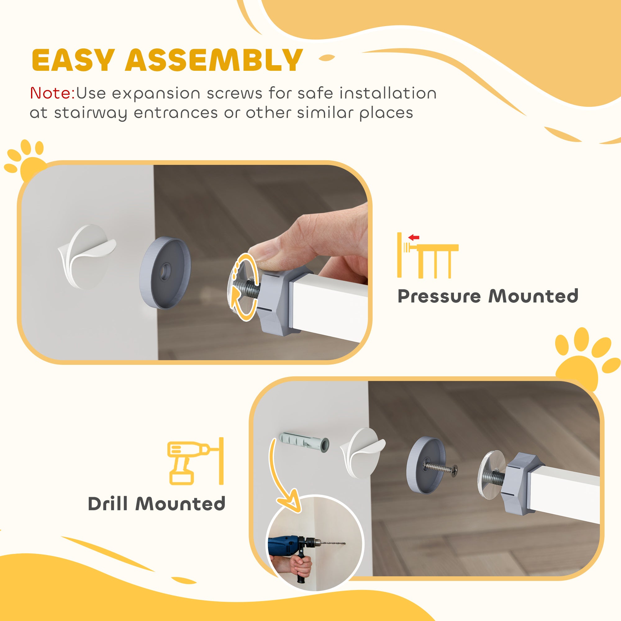 PawHut Pressure Fit Stair Gate, Dog Gate, with Auto Closing Door, Double Locking, Easy Installation, Openings 74-80cm - White - North Peak Garden Furniture
