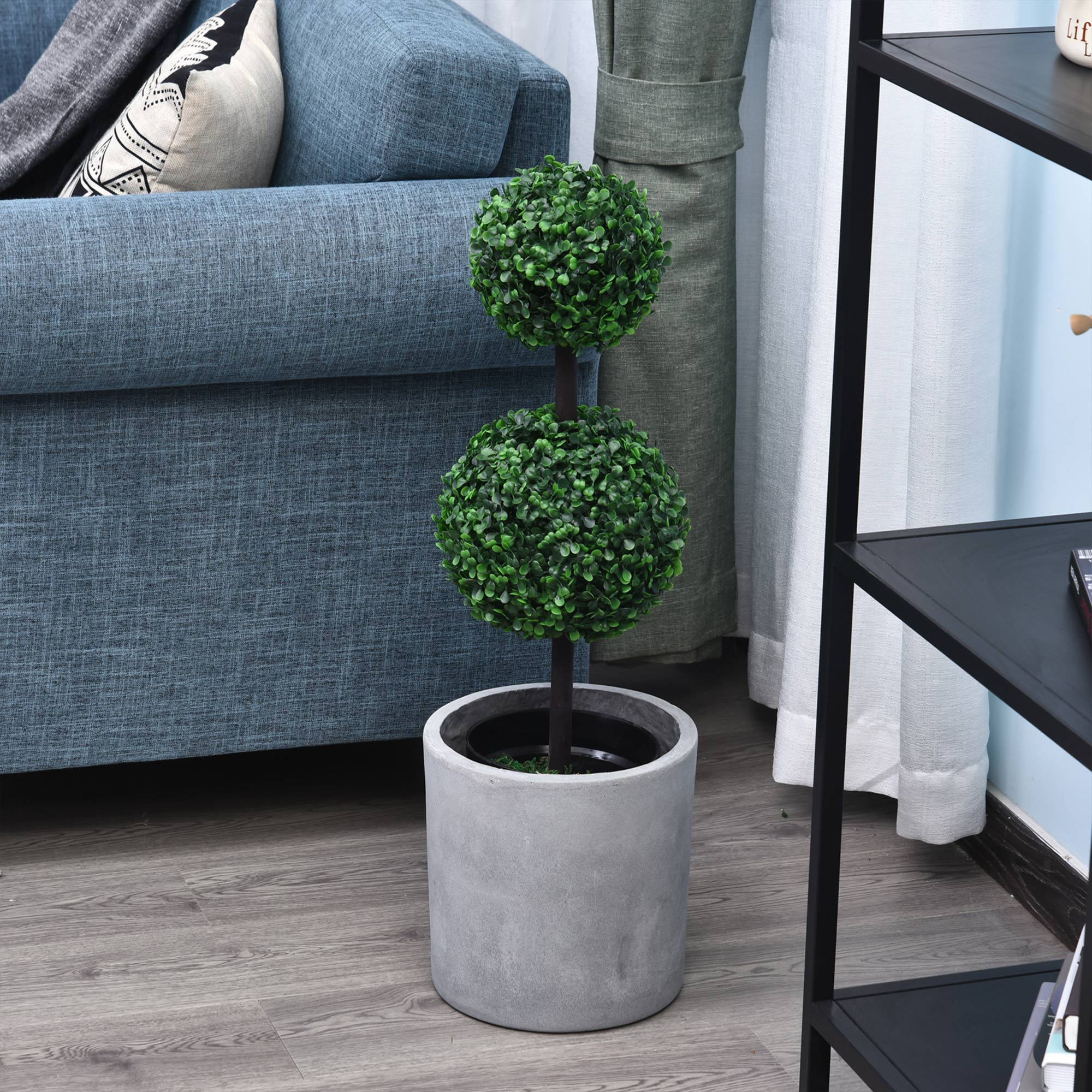 Outsunny Set of 2 Artificial Boxwood Ball Topiary Trees Potted Decorative Plant Outdoor and Indoor Décor (67cm) - North Peak Garden Furniture
