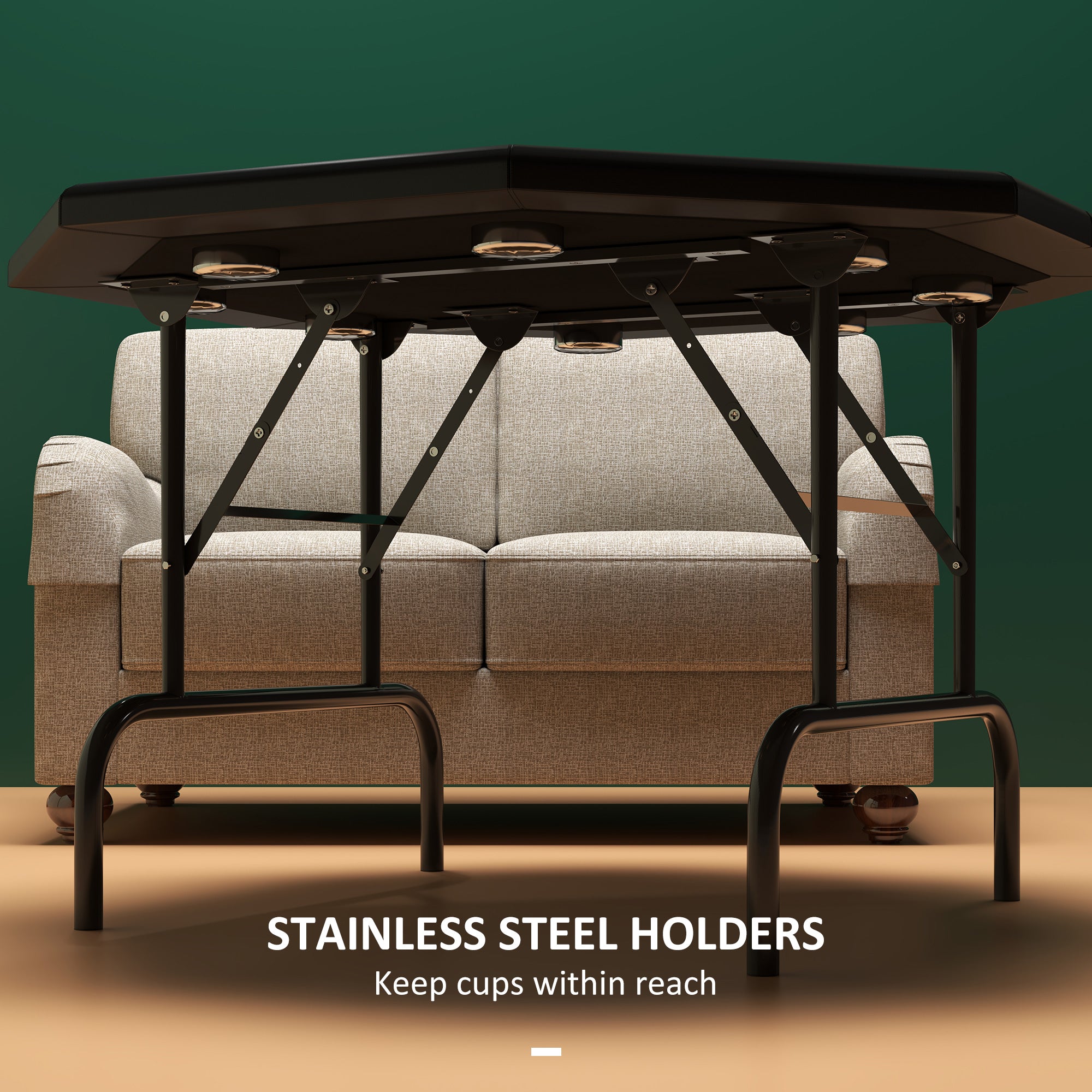SPORTNOW 8 Player Folding Poker Table, Portable Octagon Blackjack Table with Cup Holders with Cup Holders, Padded Edge, Green - North Peak Garden Furniture