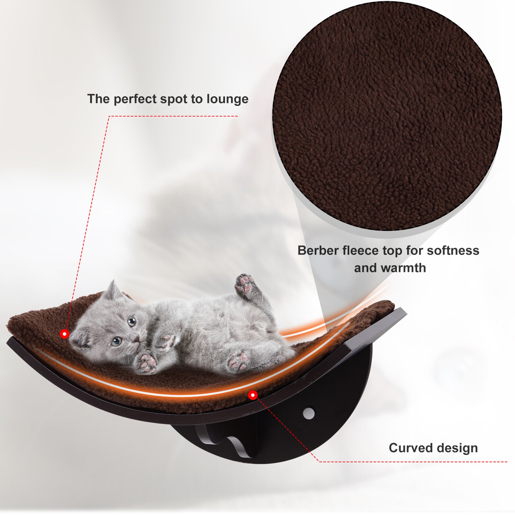 PawHut Wood Cat Shelves Wall-Mounted Shelter Curved Kitten Bed Cat Perch Climber Cat Furniture 41 x 28 x 21cm Brown - North Peak Garden Furniture