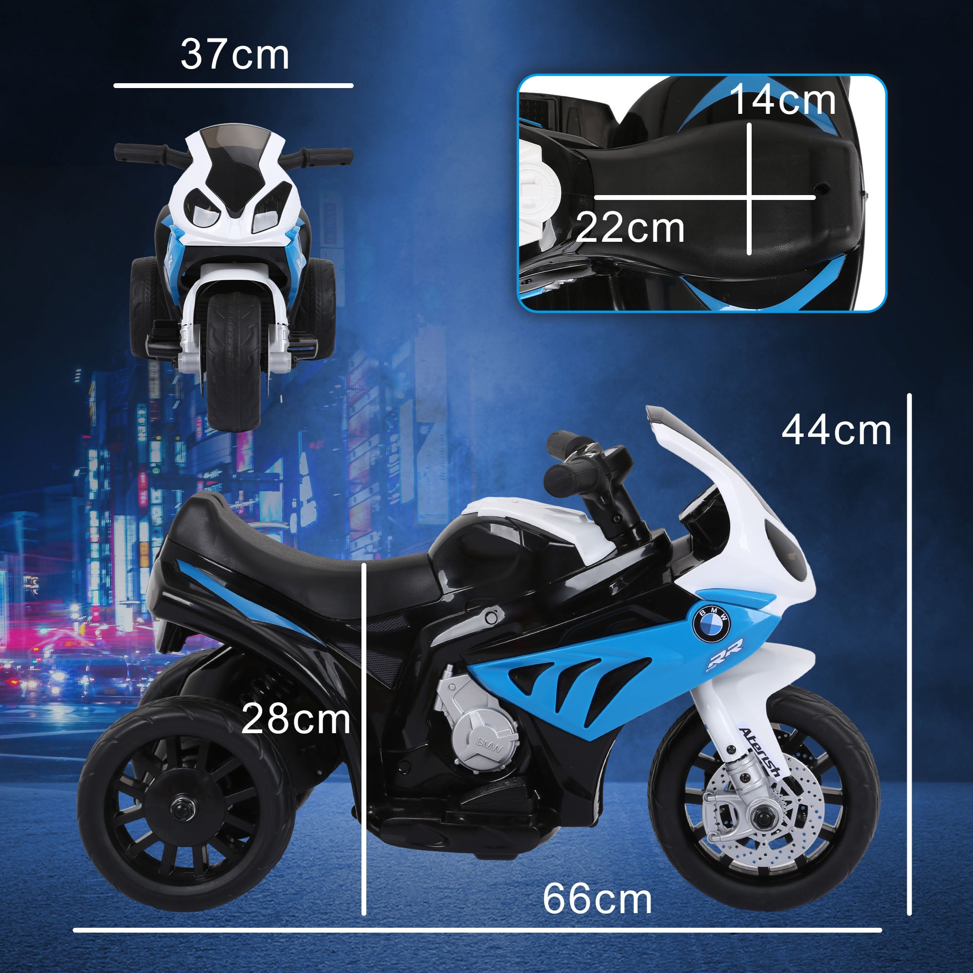 HOMCOM 6V BMW S1000RR Licensed Kids Electric Motorbike with Headlight, Music, Blue - North Peak Garden Furniture