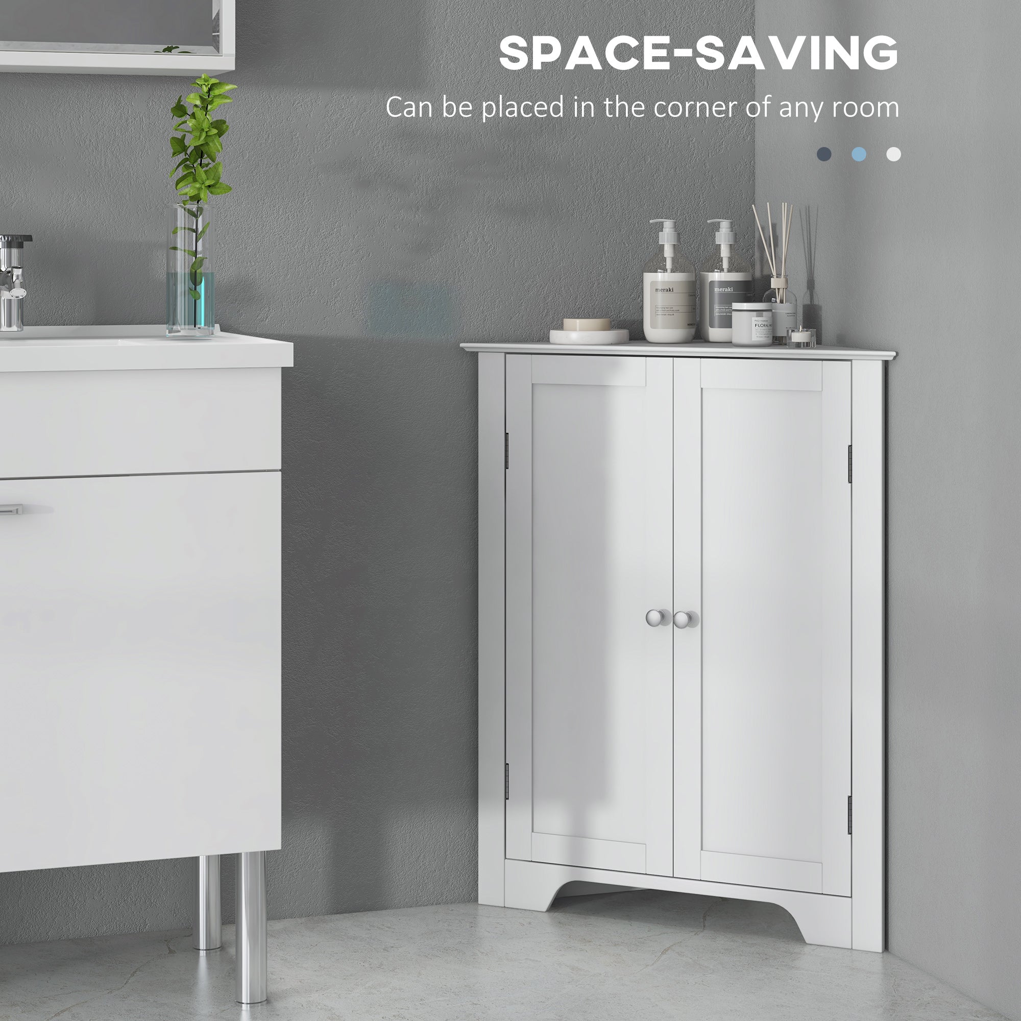 kleankin Corner Cabinet, Triangle Bathroom Storage Cabinet with Adjustable Shelf and Recessed Door, Free Standing, White