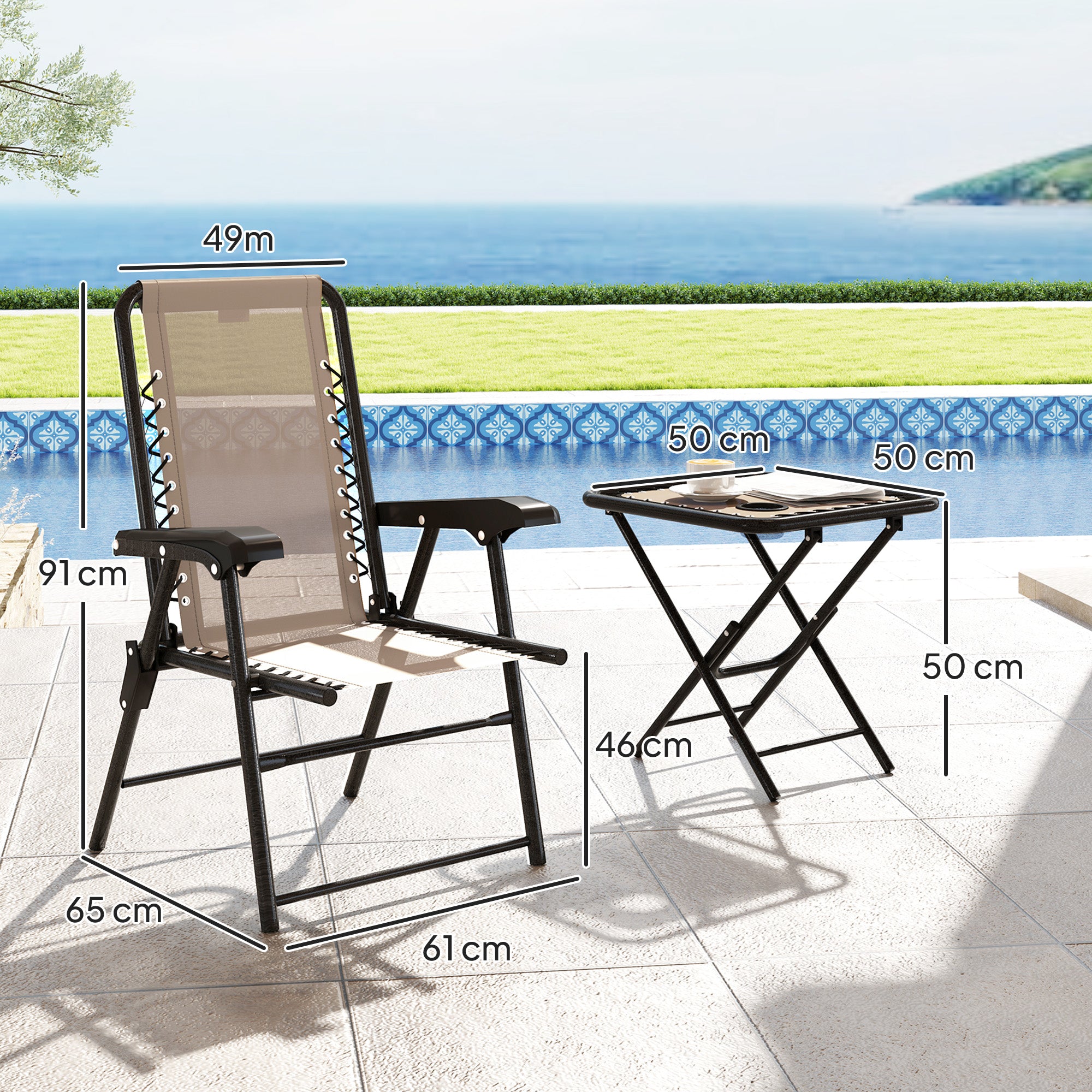 Outsunny Three-Piece Garden Table and Chair Set - Khaki - North Peak Garden Furniture