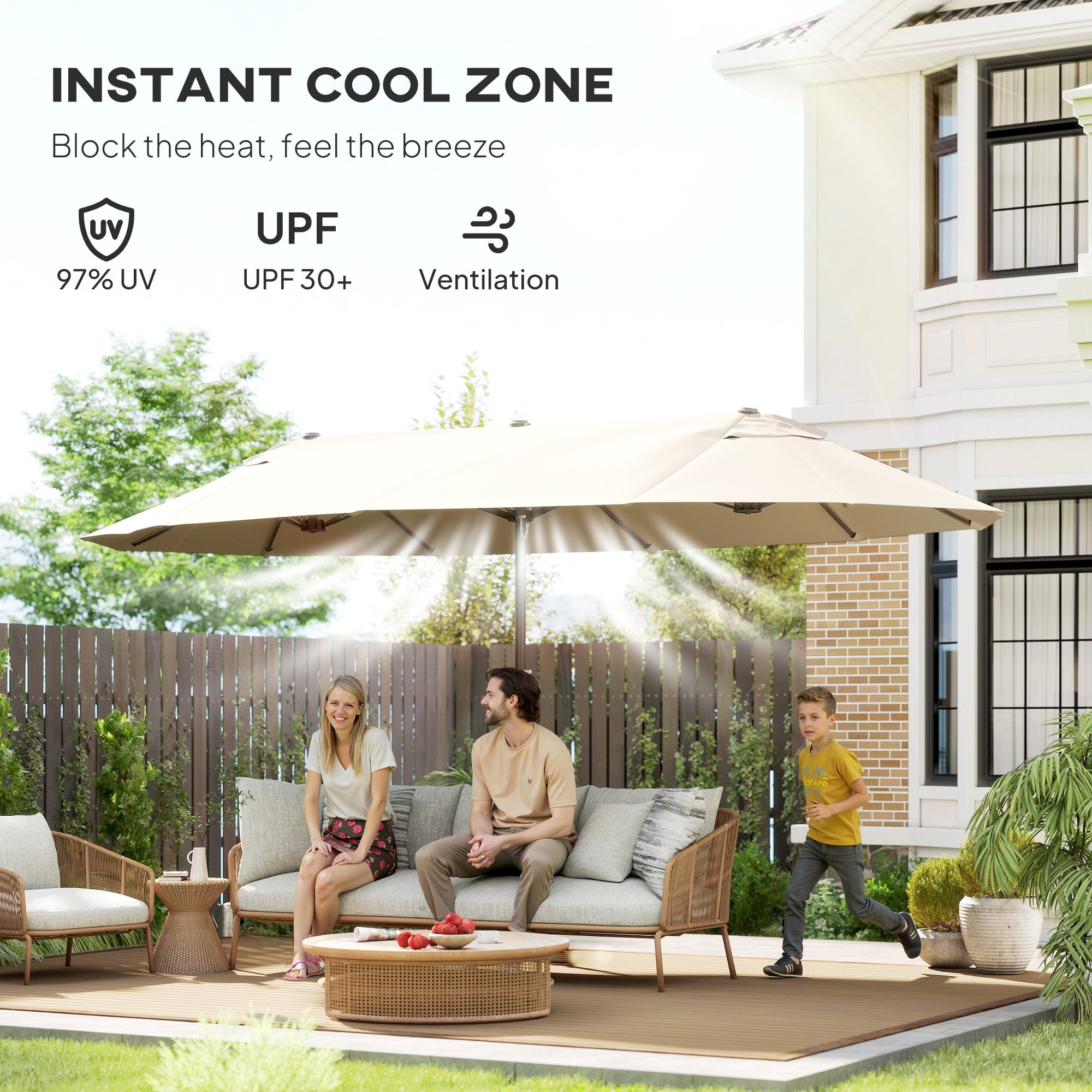 Outsunny 4.6m Double Garden Parasol - Beige