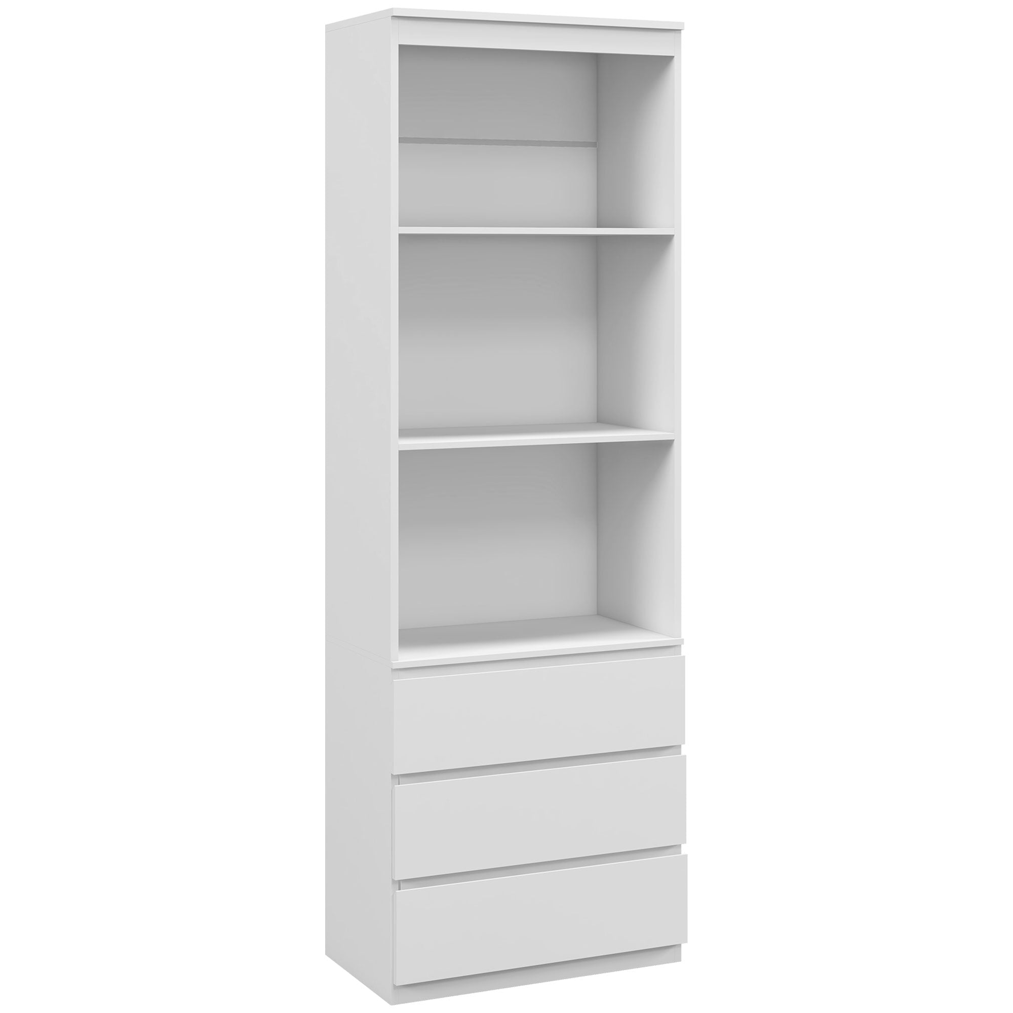 HOMCOM 180cm Tall Bookcase, with Shelves and Drawers - White - North Peak Garden Furniture