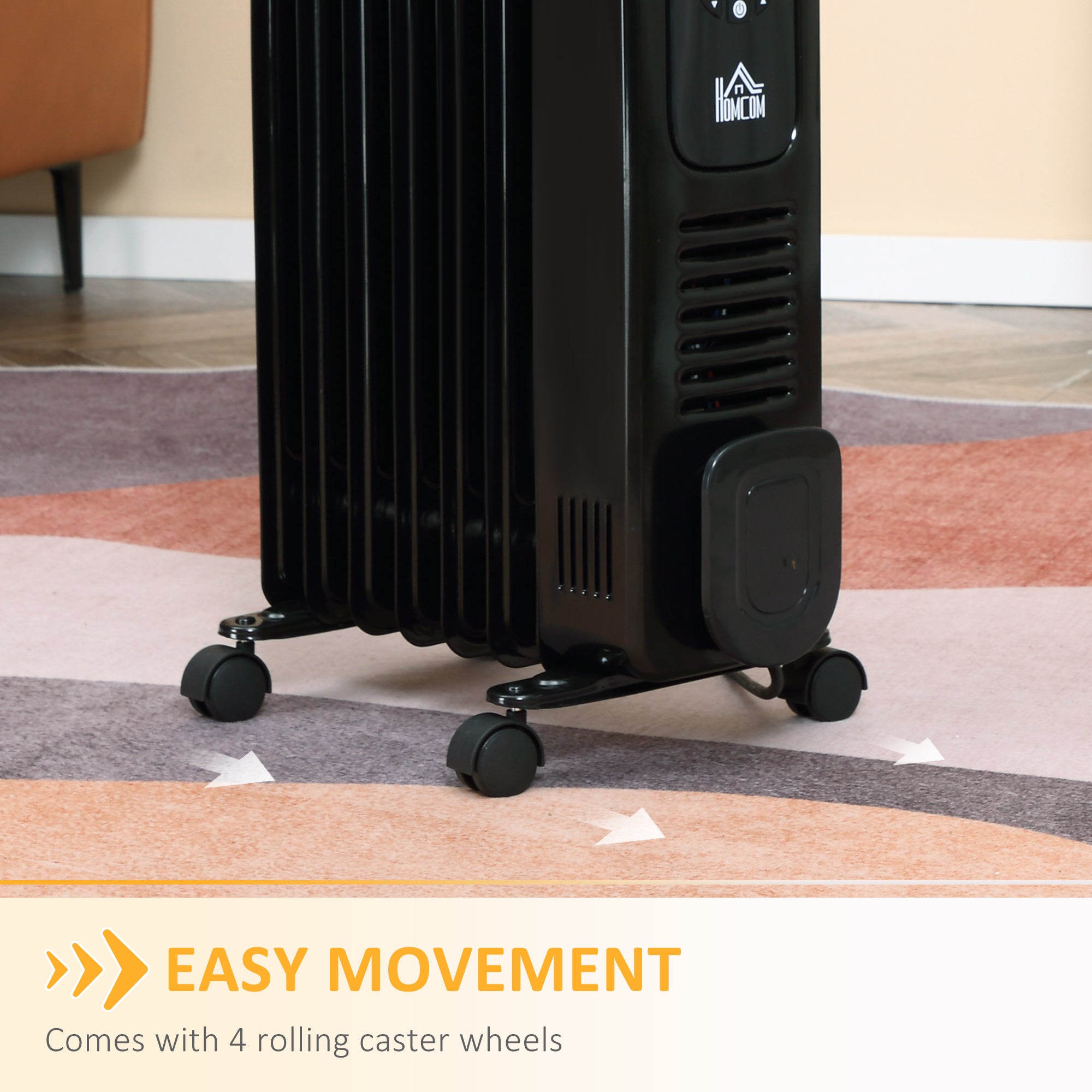 HOMCOM 1500W Digital Oil Filled Radiator, 7 Fin, Portable Electric Heater with LED Display, Built-in Timer, 3 Heat Settings, Safety Cut-Off and Remote Control, Black - North Peak Garden Furniture