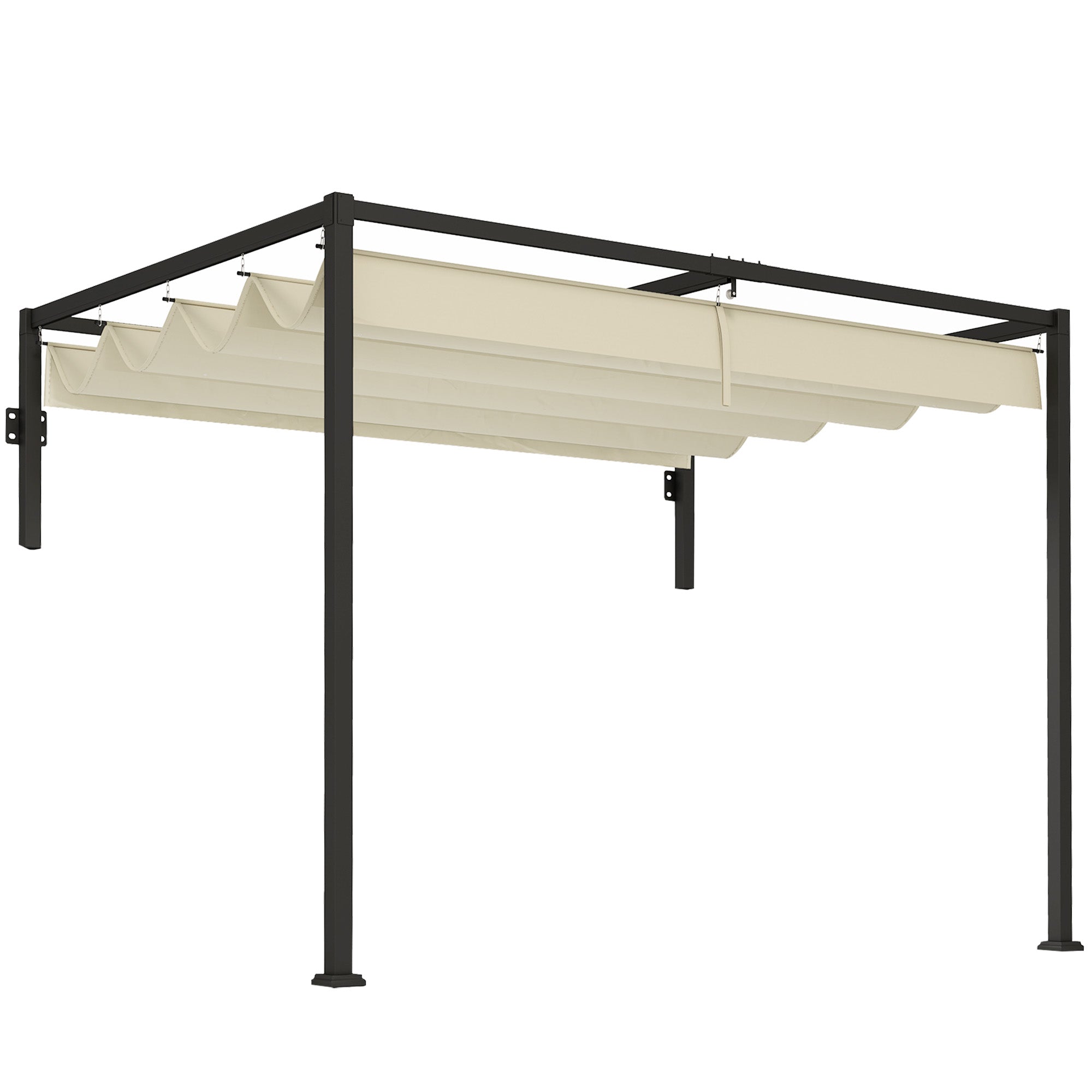 Outsunny 2 x 3(m) Lean To Steel Pergola, with Moving Fabric Canopy - Khaki - North Peak Garden Furniture