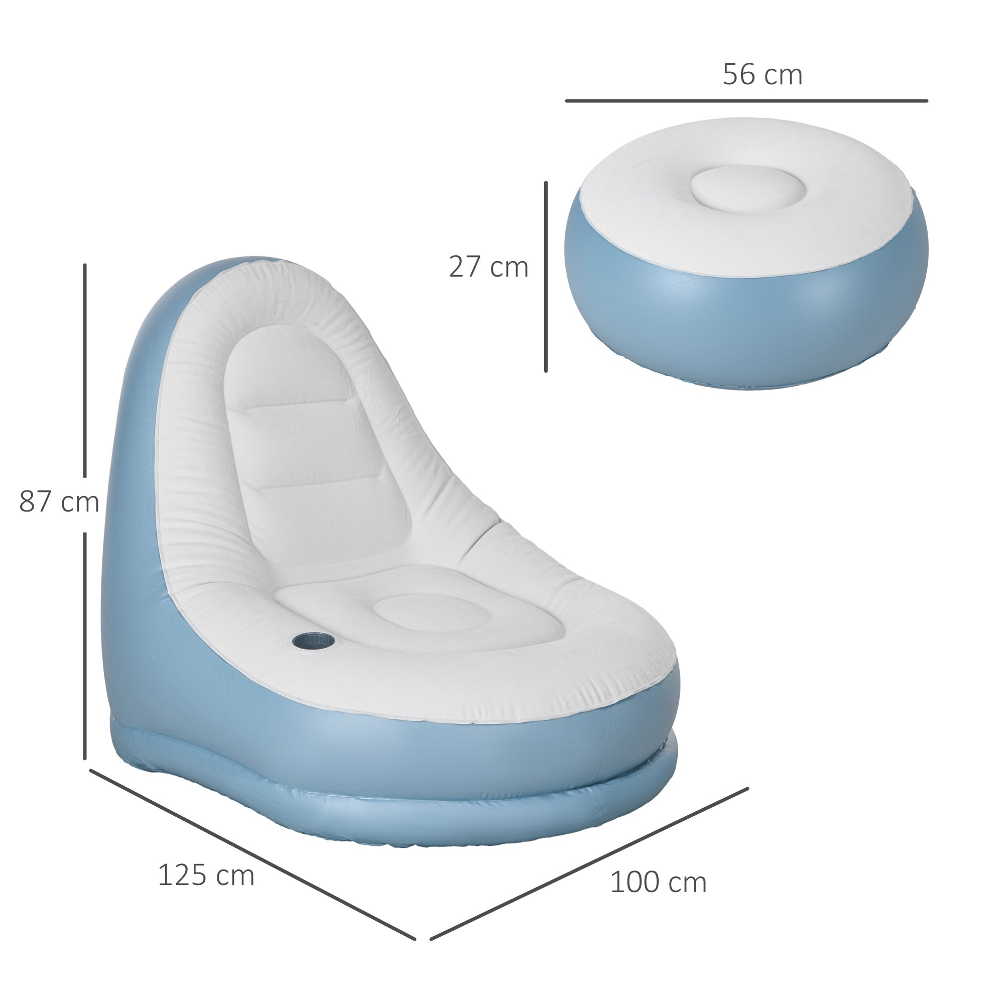 Outsunny Inflatable Tub Chair and Footstool - Blue/White - North Peak Garden Furniture