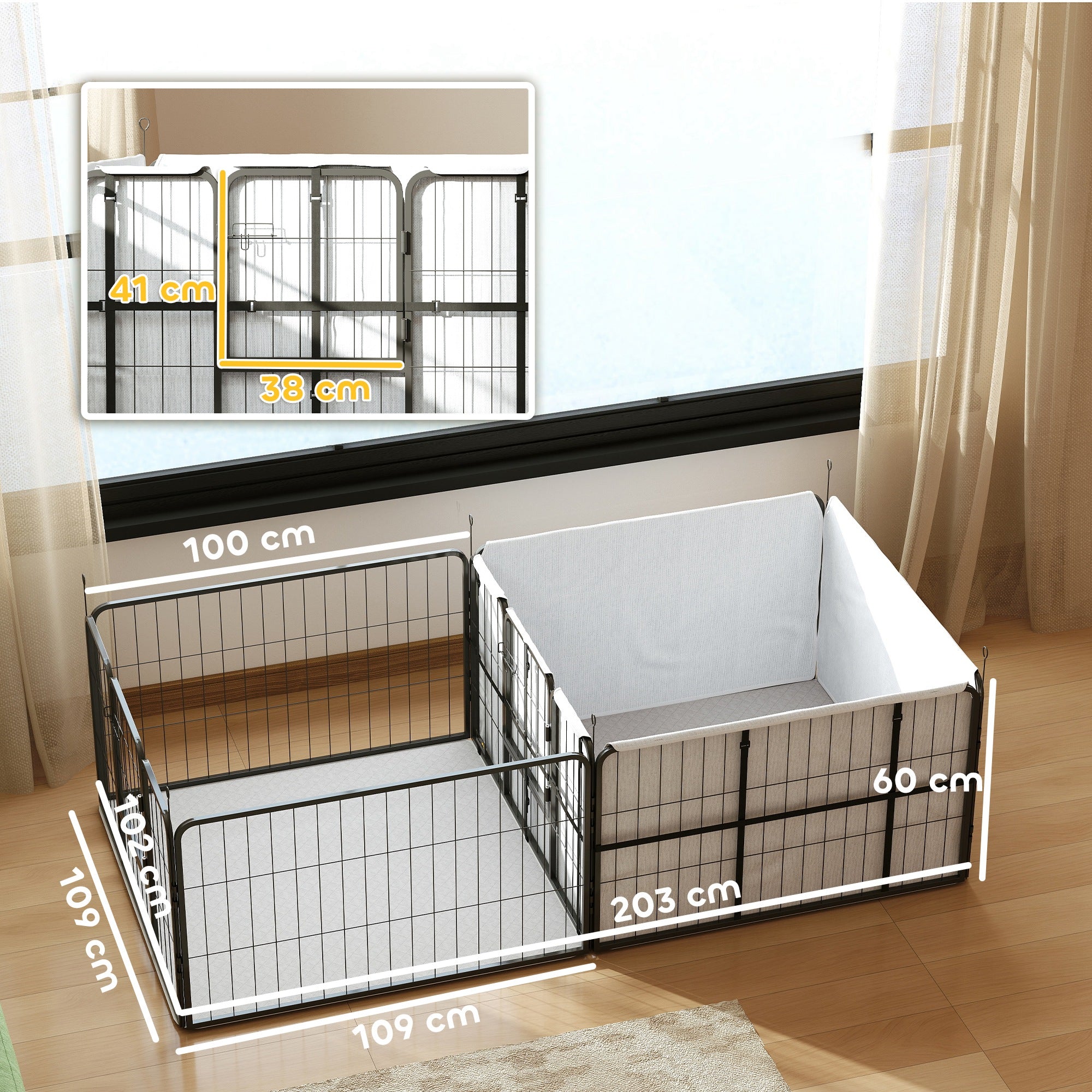 PawHut 7 Panel Dog Whelping Box, Heavy Duty Dog Playpen with Washable Pee Pads, Windproof Fabric, for Small and Medium Dogs