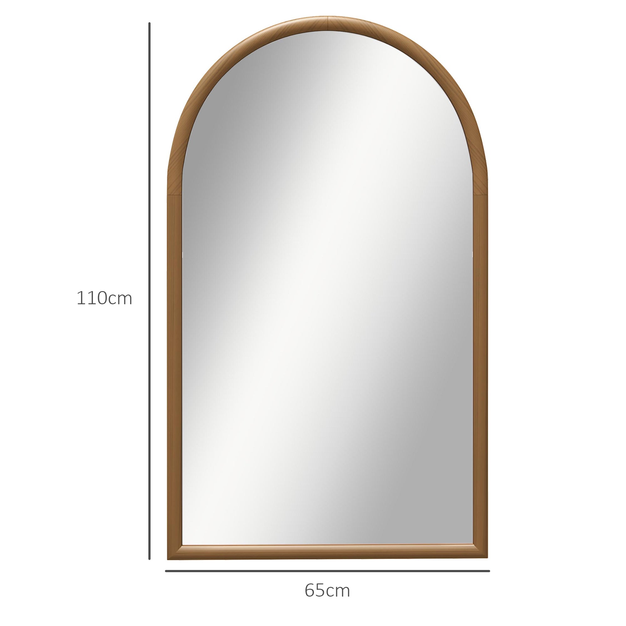 HOMCOM 110 x 65cm Wooden Arched Mirror - Natural Finish - North Peak Garden Furniture