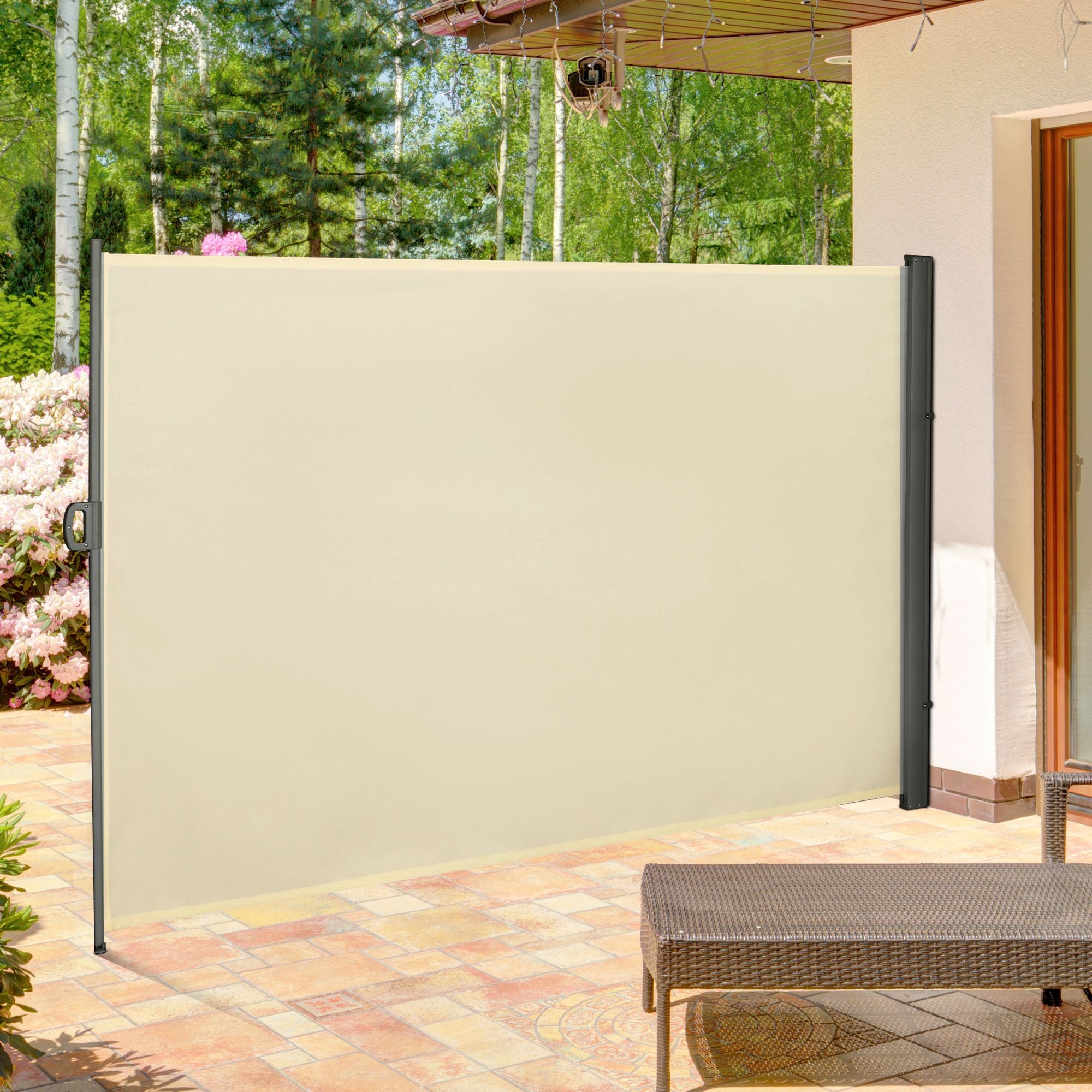 Outsunny Retractable Sun Side Awning Screen Fence Patio Garden Wall Balcony Screening Panel Outdoor Blind Privacy Divider (3x2M, Cream) - North Peak Garden Furniture