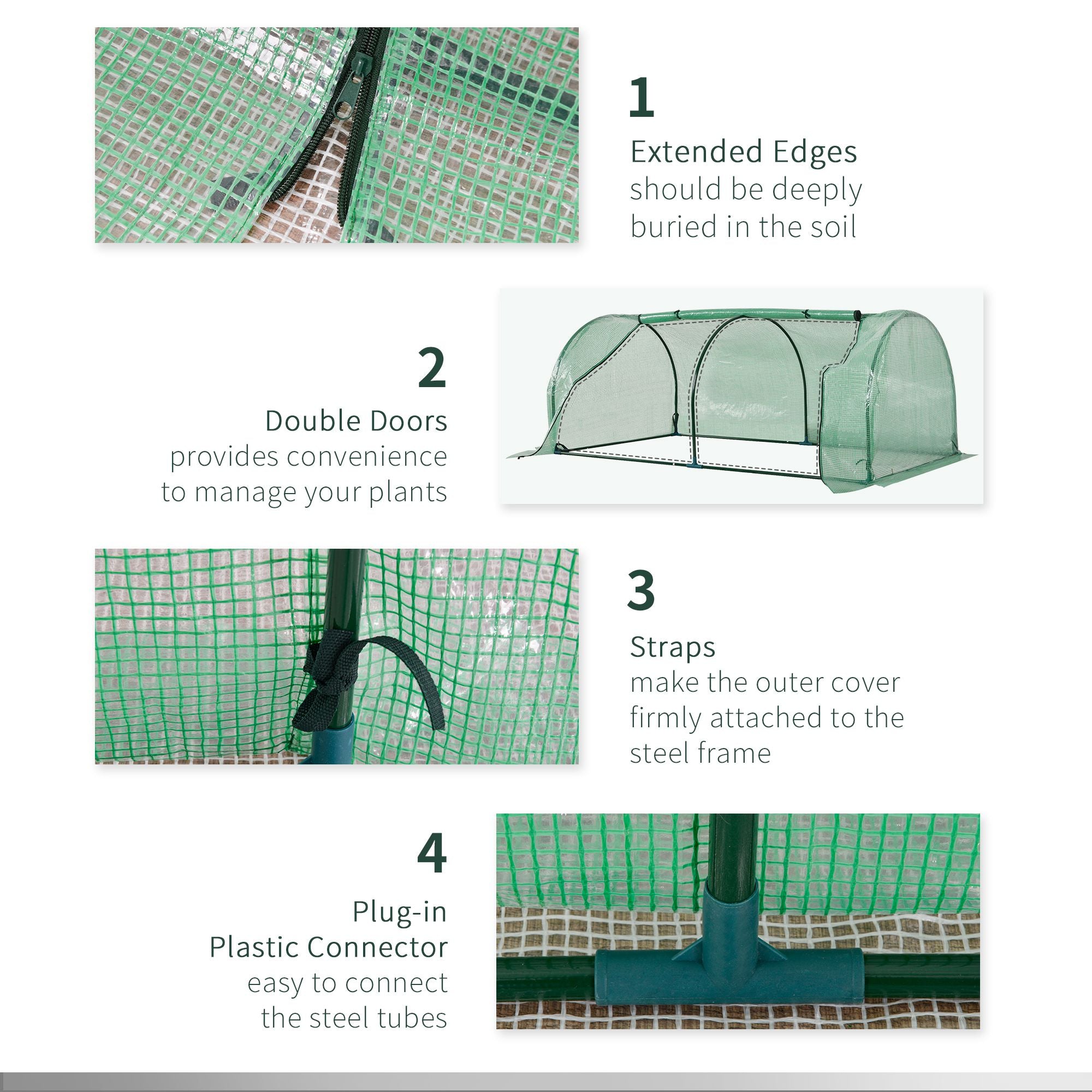 Outsunny Tunnel Greenhouse, Steel Frame Outdoor Grow House with PE Cover, Roll-up Door, Green, 200x100x80cm