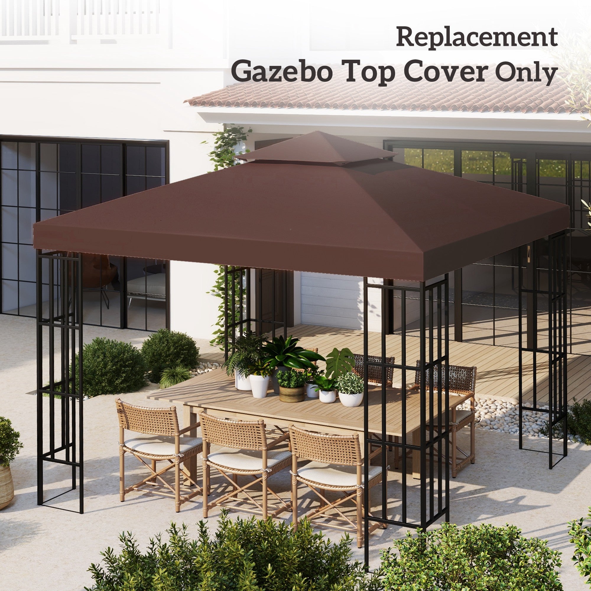 Outsunny 3x3 m Double-Tier Canopy Top Replacement-Coffee