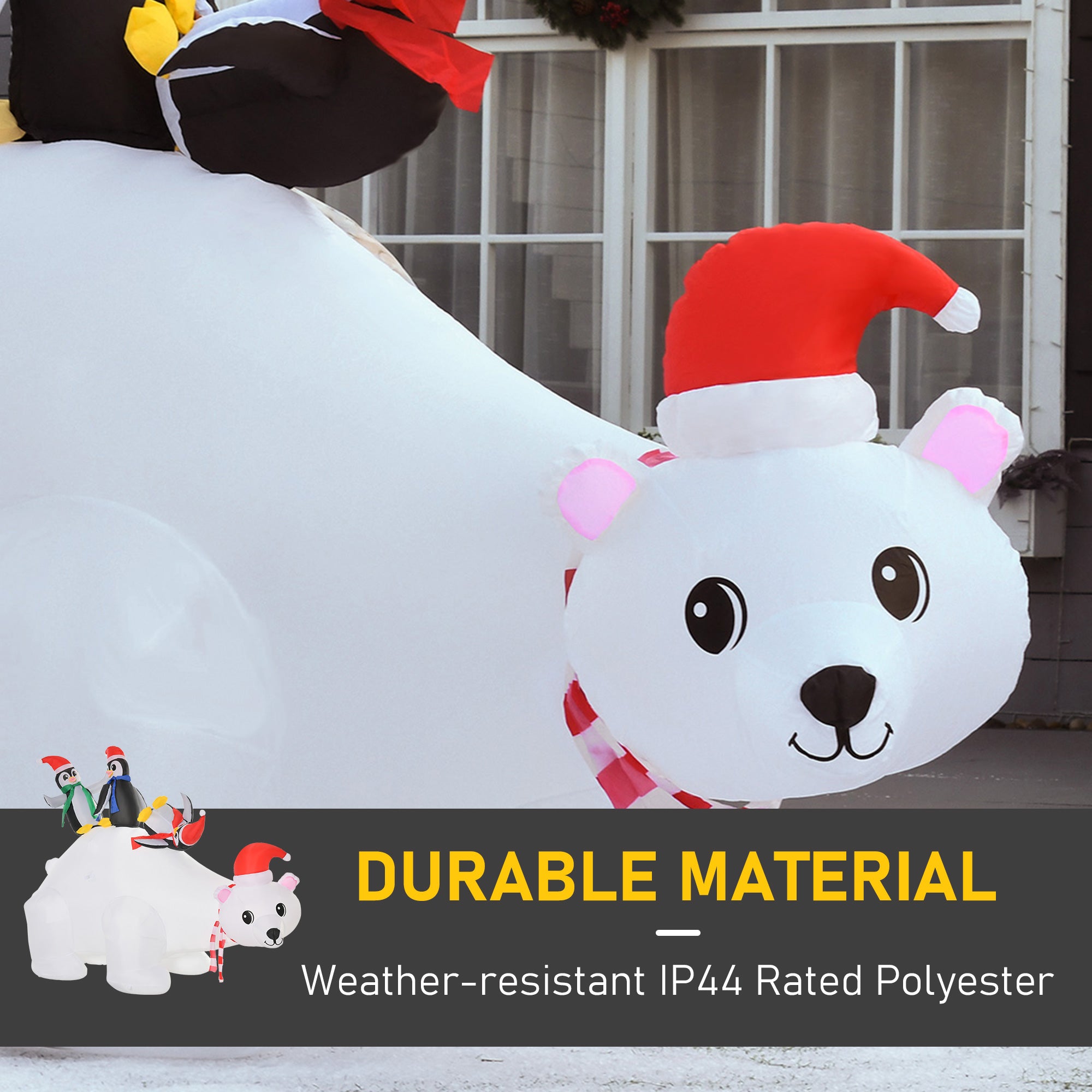 HOMCOM 5ft Outdoor Christmas Inflatable with LED Light, Lighted Blow up Polar Bear with Three Penguins, Giant Yard Party Decoration for Home Garden Lawn Party Prop - North Peak Garden Furniture