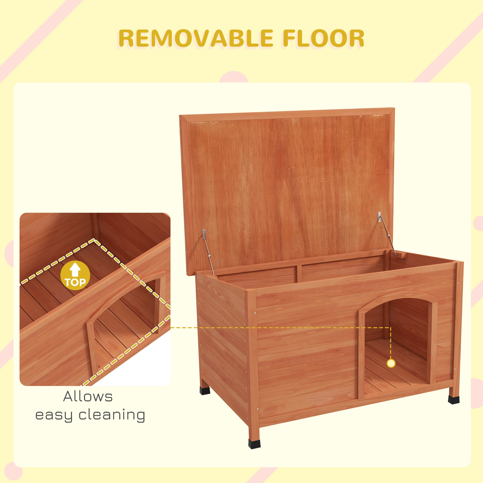 PawHut Wooden Dog Kennel, Outdoor Pet House, with Removable Floor, Openable Roof, Water-Resistant Paint - Natural Wood Tone - North Peak Garden Furniture