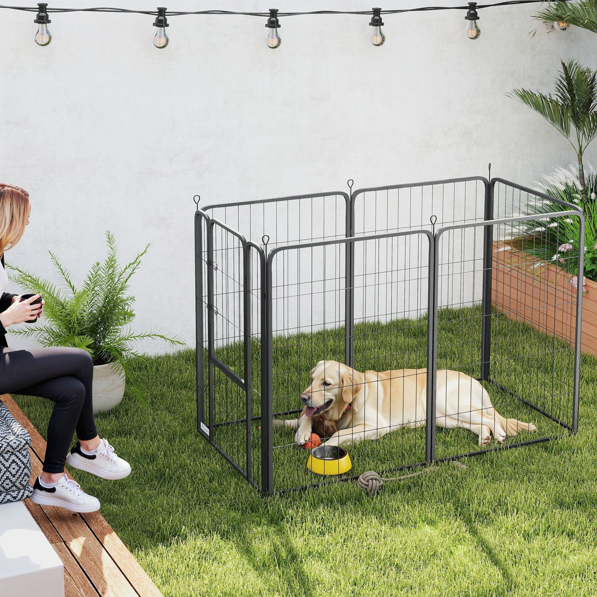 PawHut 6 Panels Heavy Duty Dog Playpen with Secure Door, for Indoor Outdoor, for Garden, Camping, 100cm High - North Peak Garden Furniture