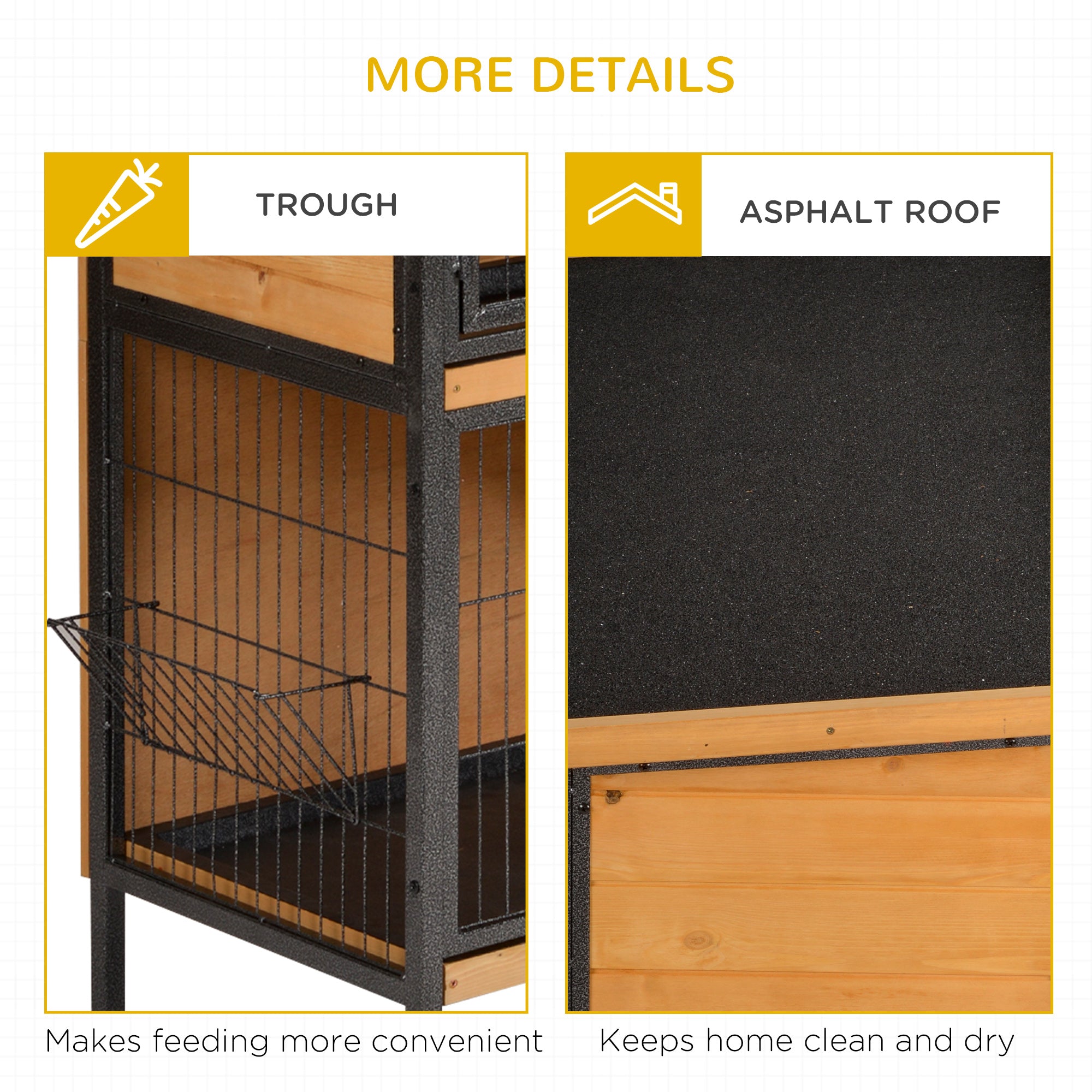PawHut Rabbit Hutch Outdoor Guinea Pig Hutch Bunny Cage Metal Frame with No-Leak Tray Openable Roof Light Yellow 122 x 50 x 101cm - North Peak Garden Furniture