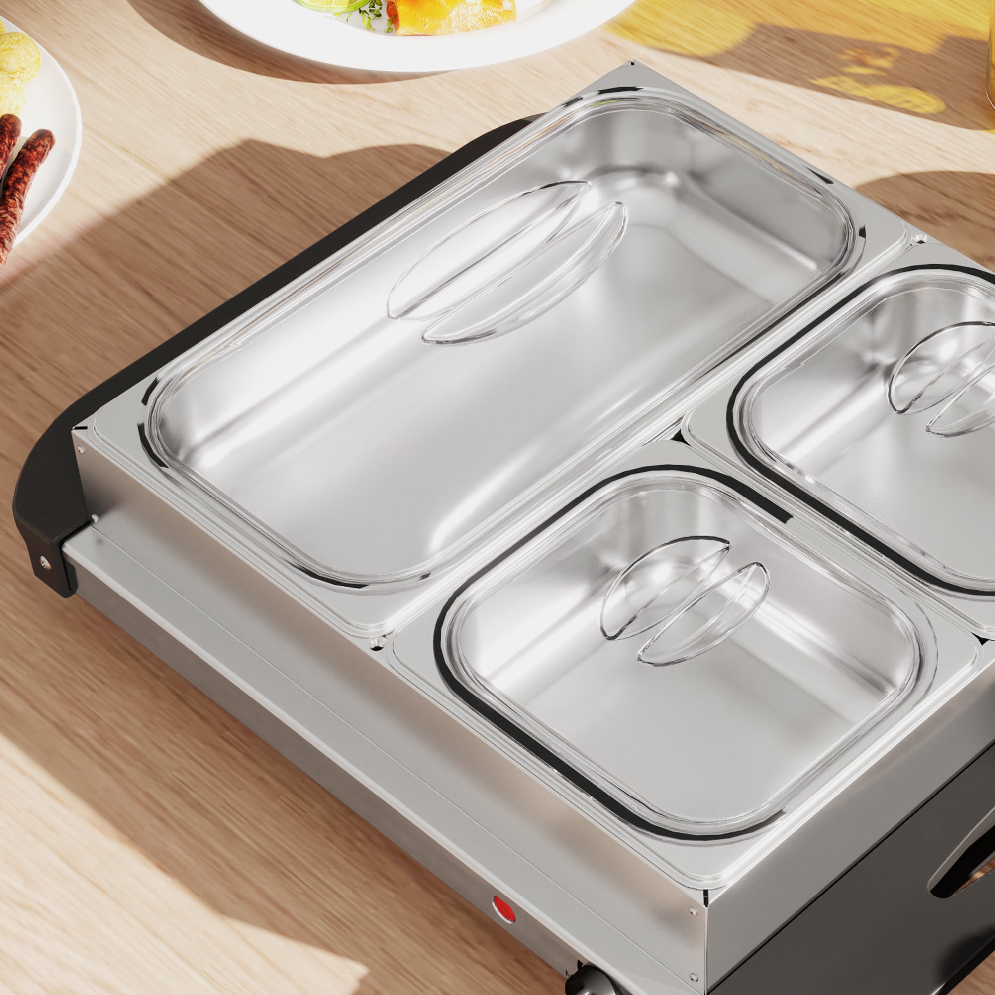HOMCOM 4.5L Stainless Steel Electric Buffet Server, with 3x Trays and Lids - North Peak Garden Furniture