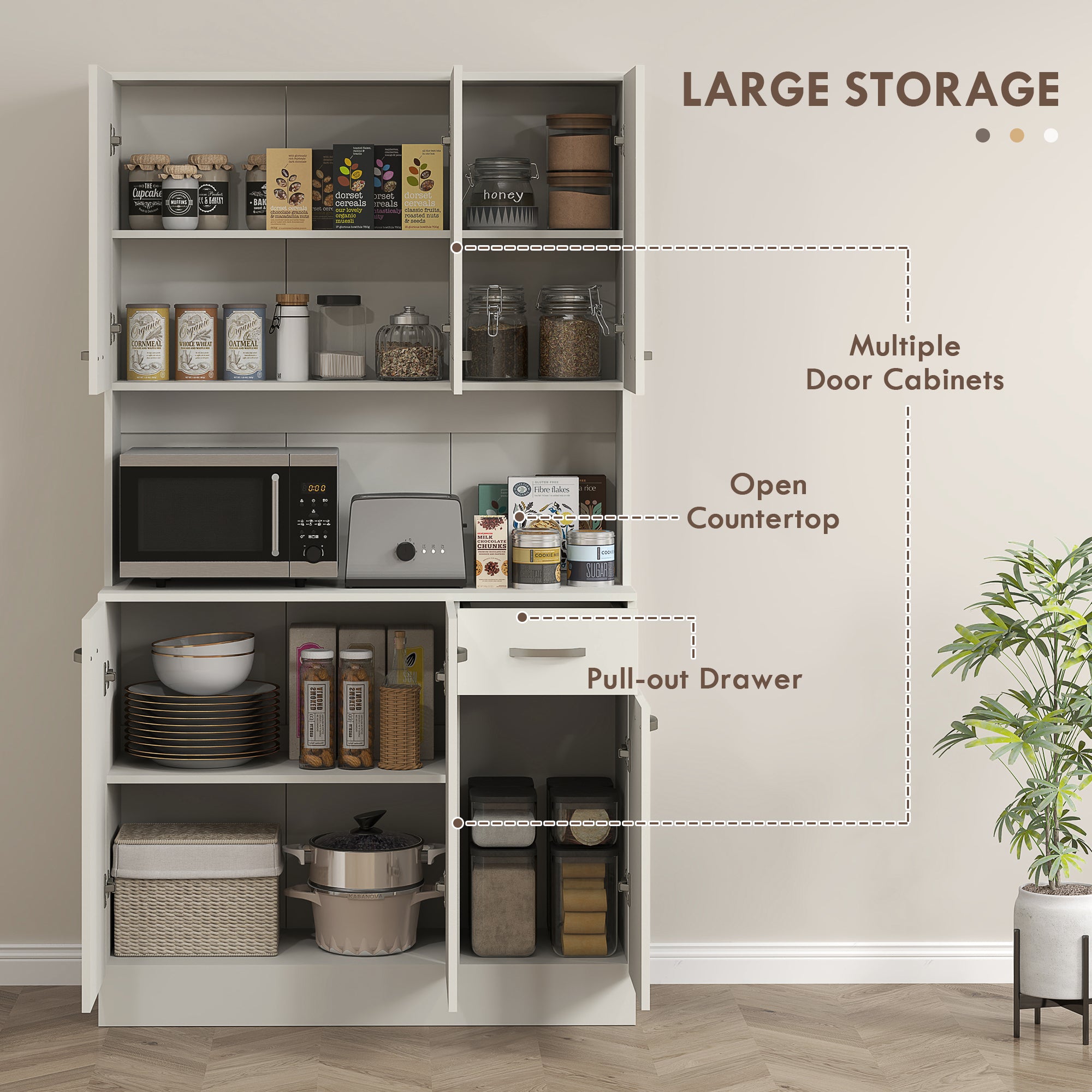 HOMCOM Freestanding Kitchen Pantry Storage Cabinet - White - North Peak Garden Furniture