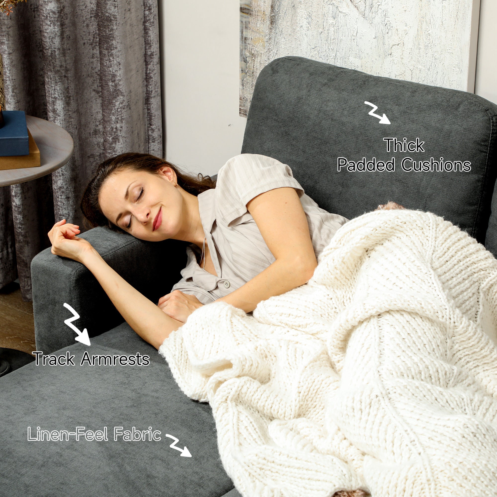 HOMCOM L Sofa Bed, with Storage - Charcoal Grey - North Peak Garden Furniture
