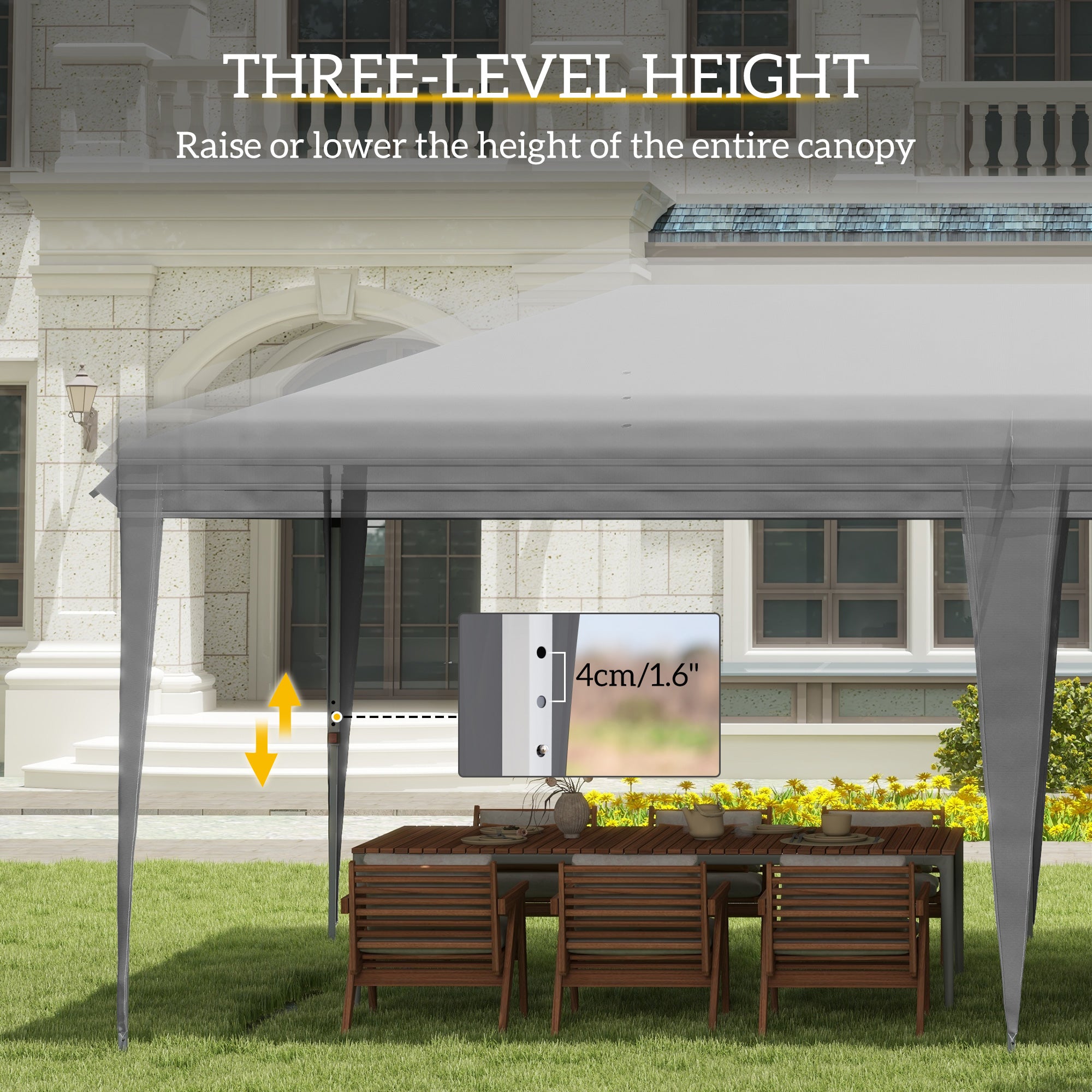 Outsunny 3 x 6 m Pop Up Gazebo, Foldable Canopy Tent, Height Adjustable Wedding Awning Canopy w/ Carrying Bag, Grey - North Peak Garden Furniture