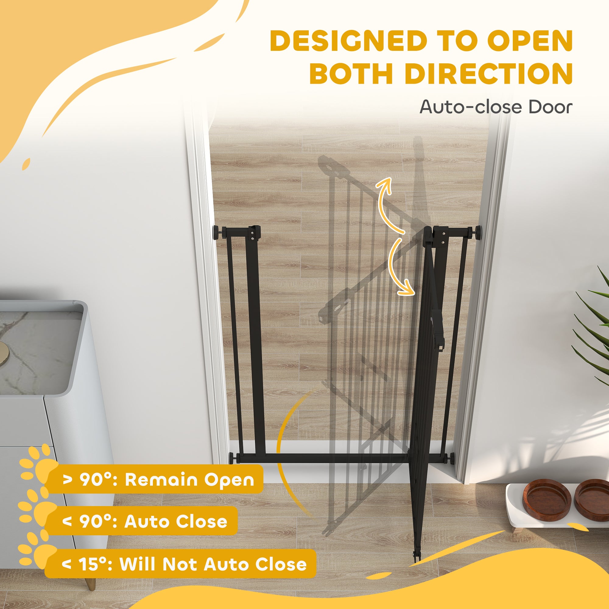 PawHut Extra Tall Pet Gate, Indoor Dog Safety Gate, with Cat Flap, Auto Close, 74-80cm Wide - Black - North Peak Garden Furniture